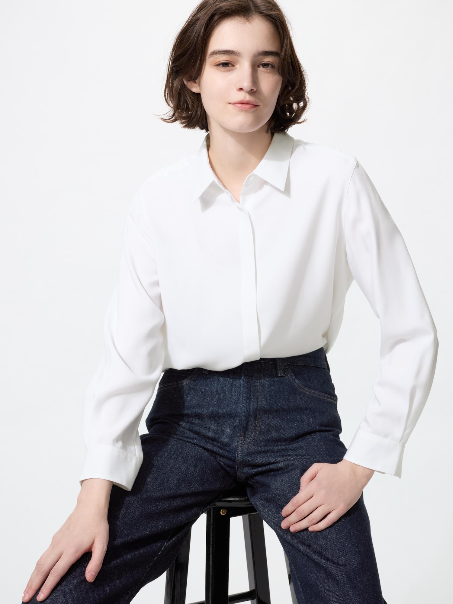 UNIQLO Women's Rayon Blouse, White, Medium