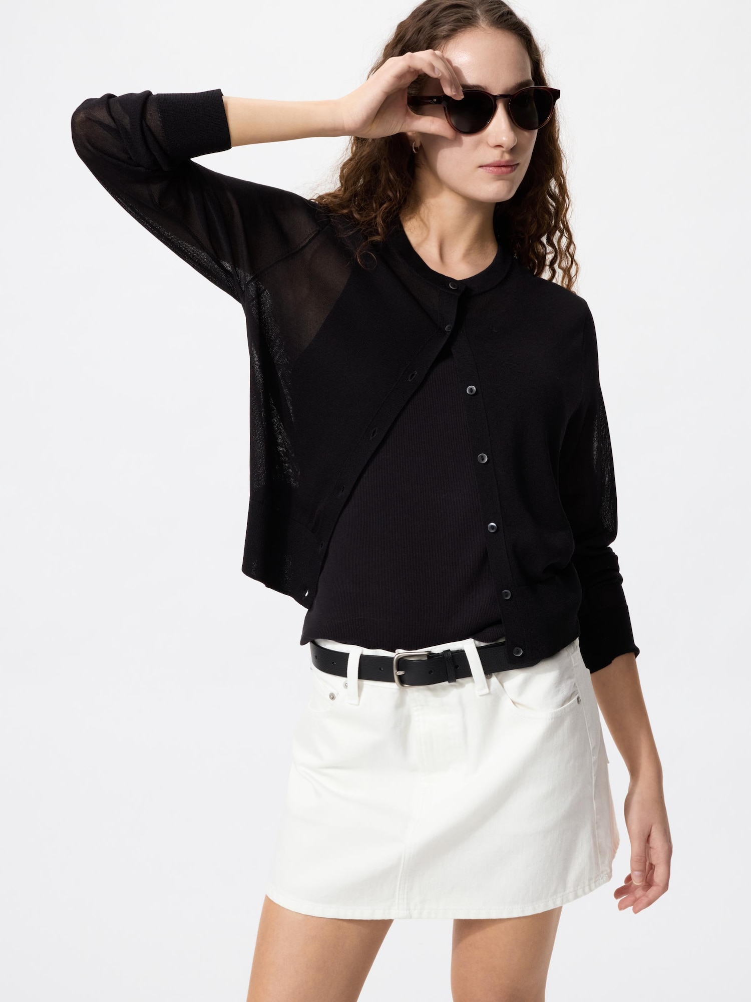 UNIQLO Women's Denim Mini Skirt, White, Medium, % Cotton