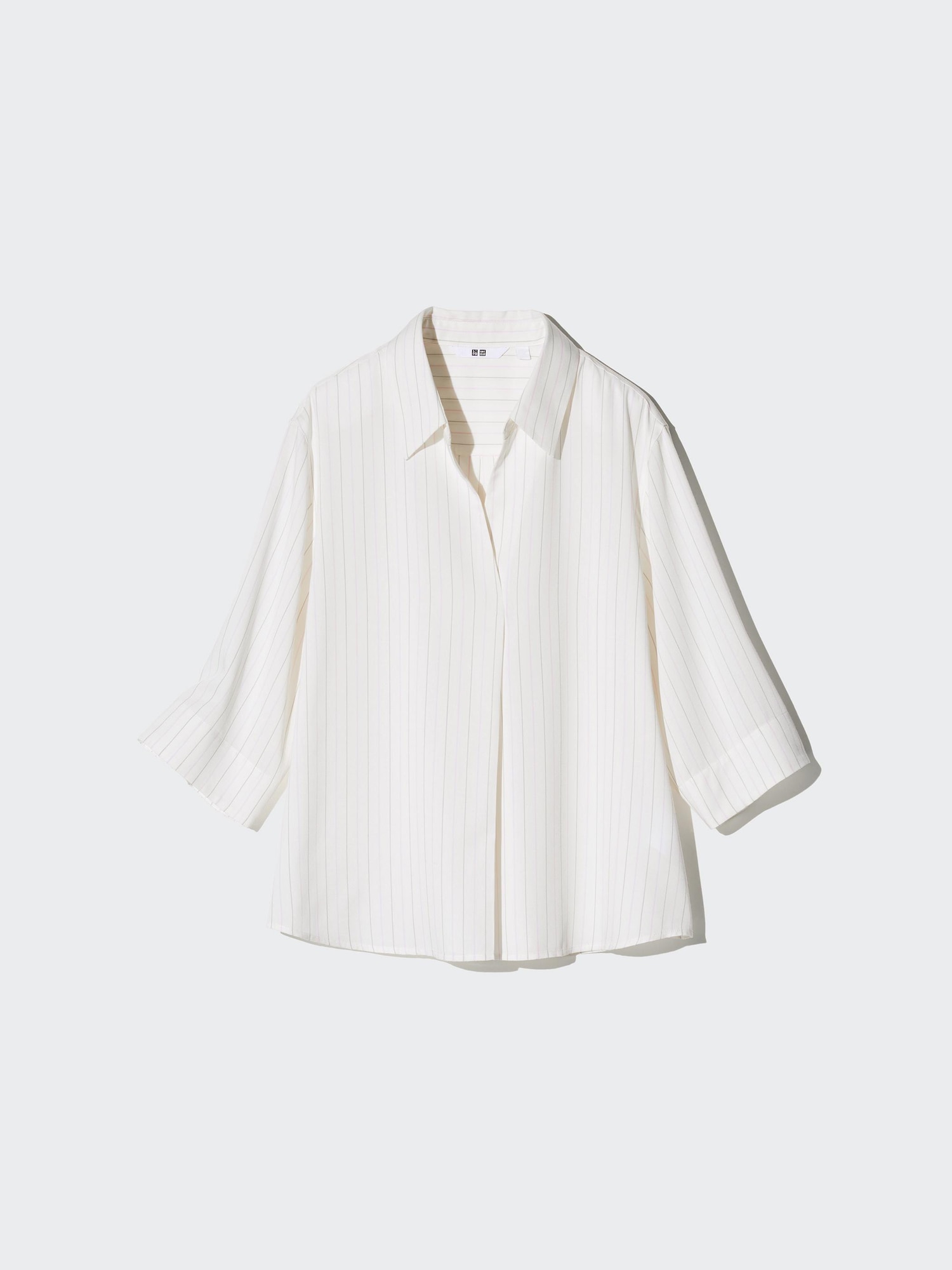 UNIQLO Women's Rayon Skipper Collar Sleeve Blouse Striped, Off White