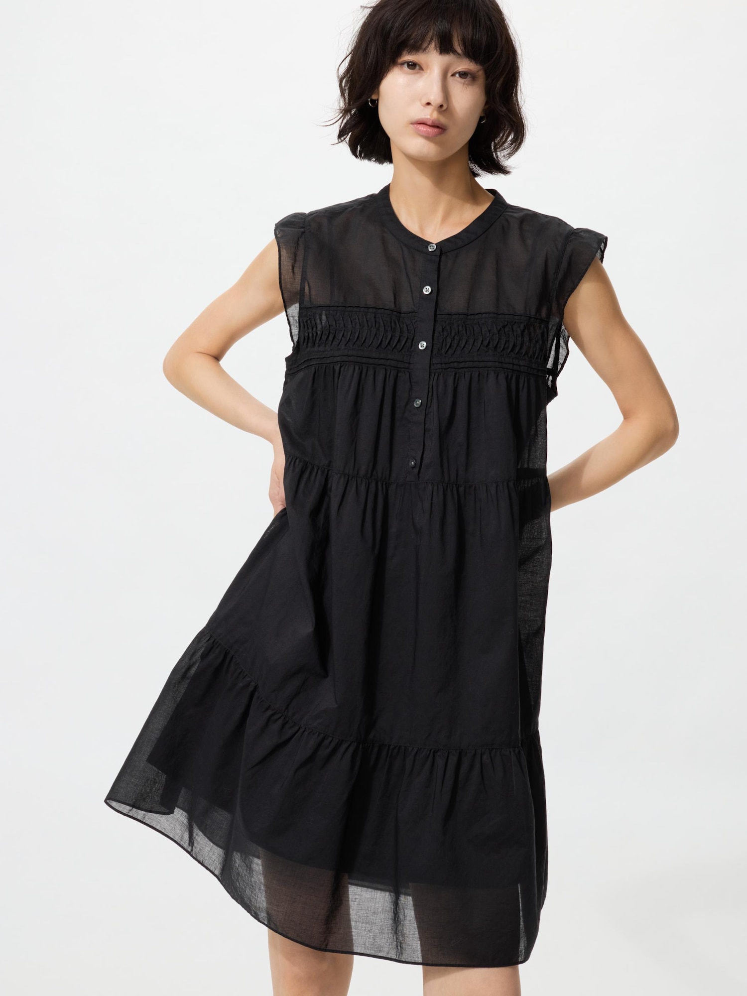 UNIQLO Women's Light Cotton Tiered Dress, Black
