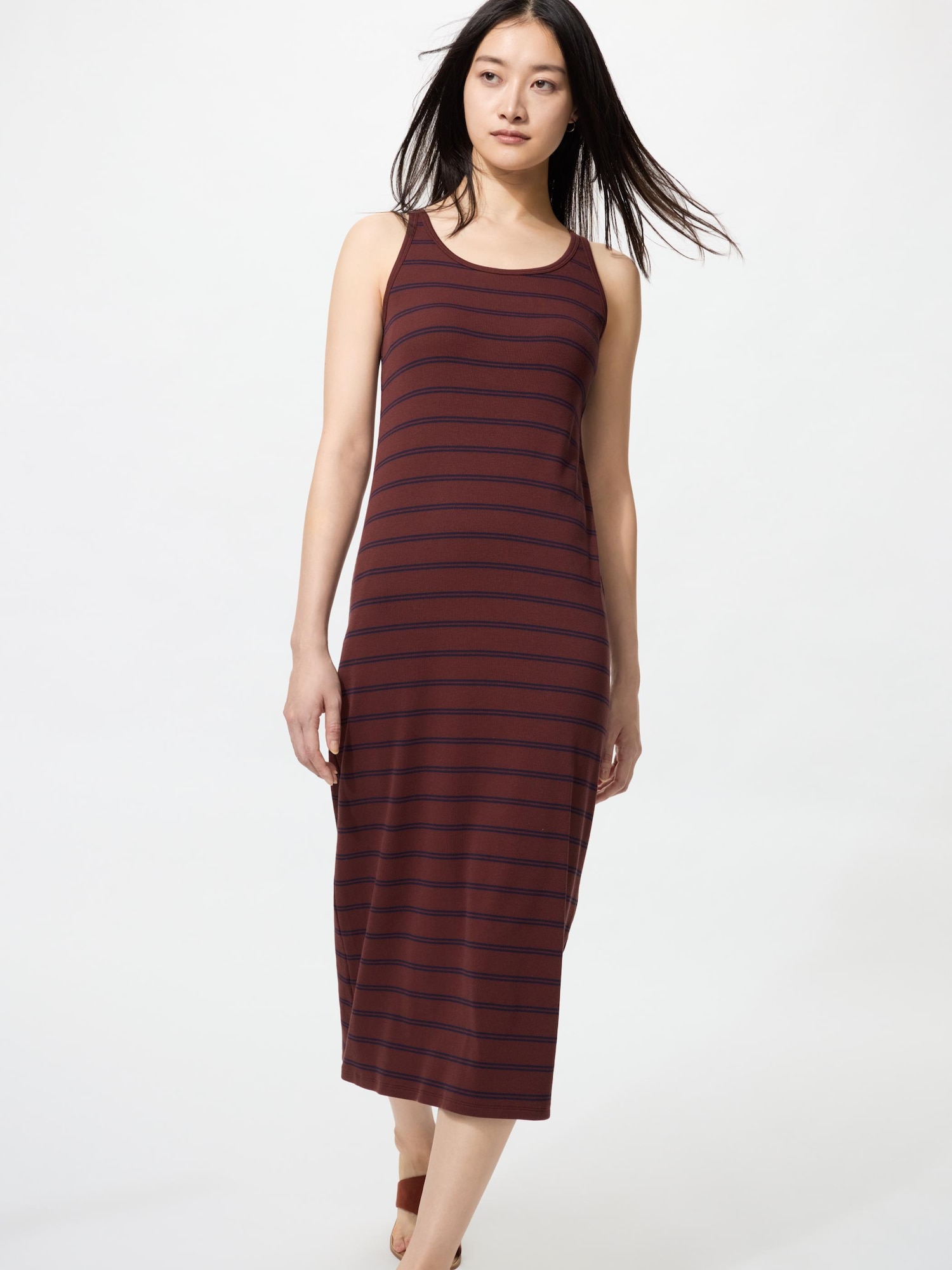 UNIQLO Women's Ribbed Bra Dress Striped, Dark Brown, Small