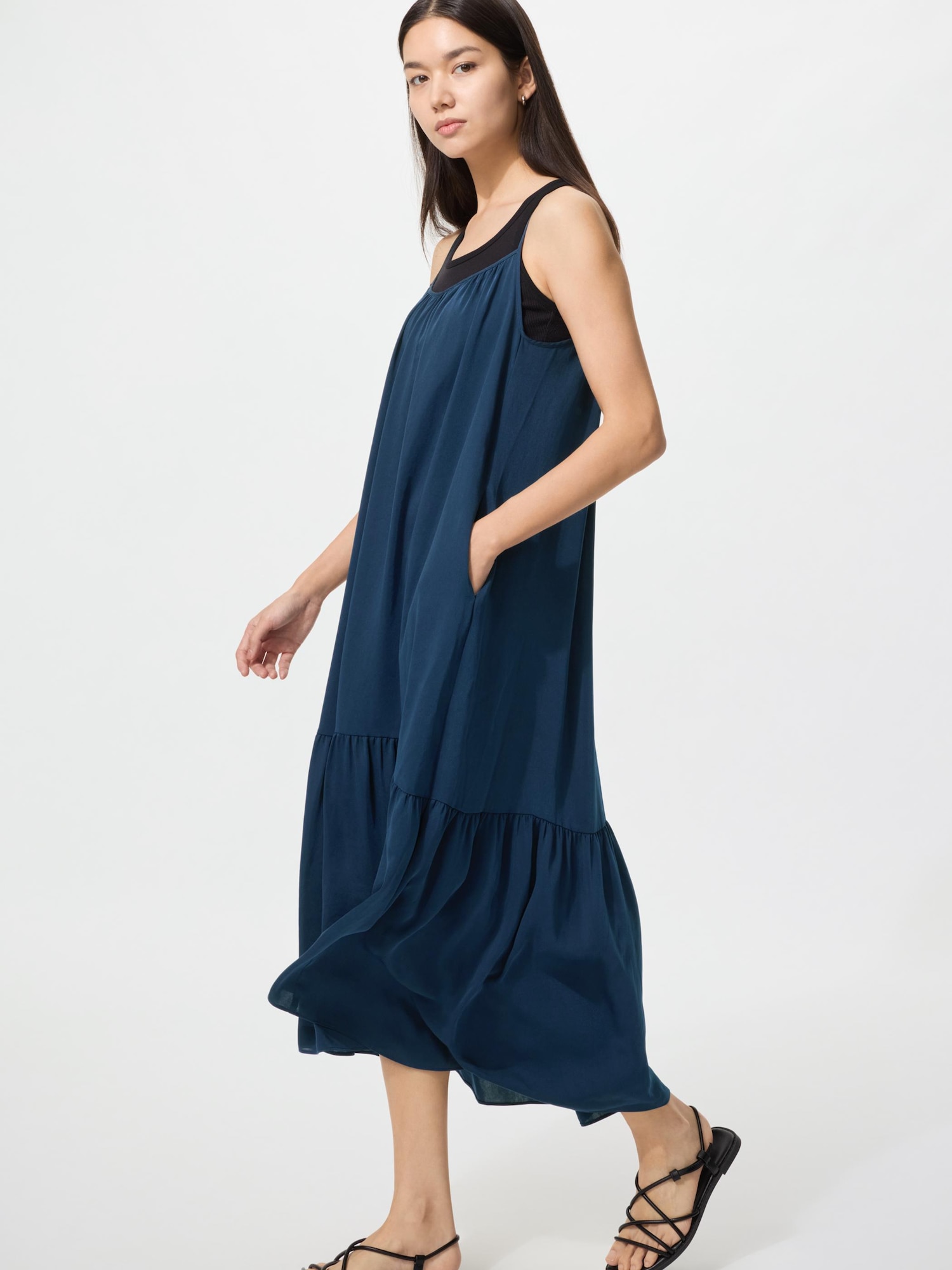 UNIQLO Women's Tiered Camisole Dress, Navy, Medium