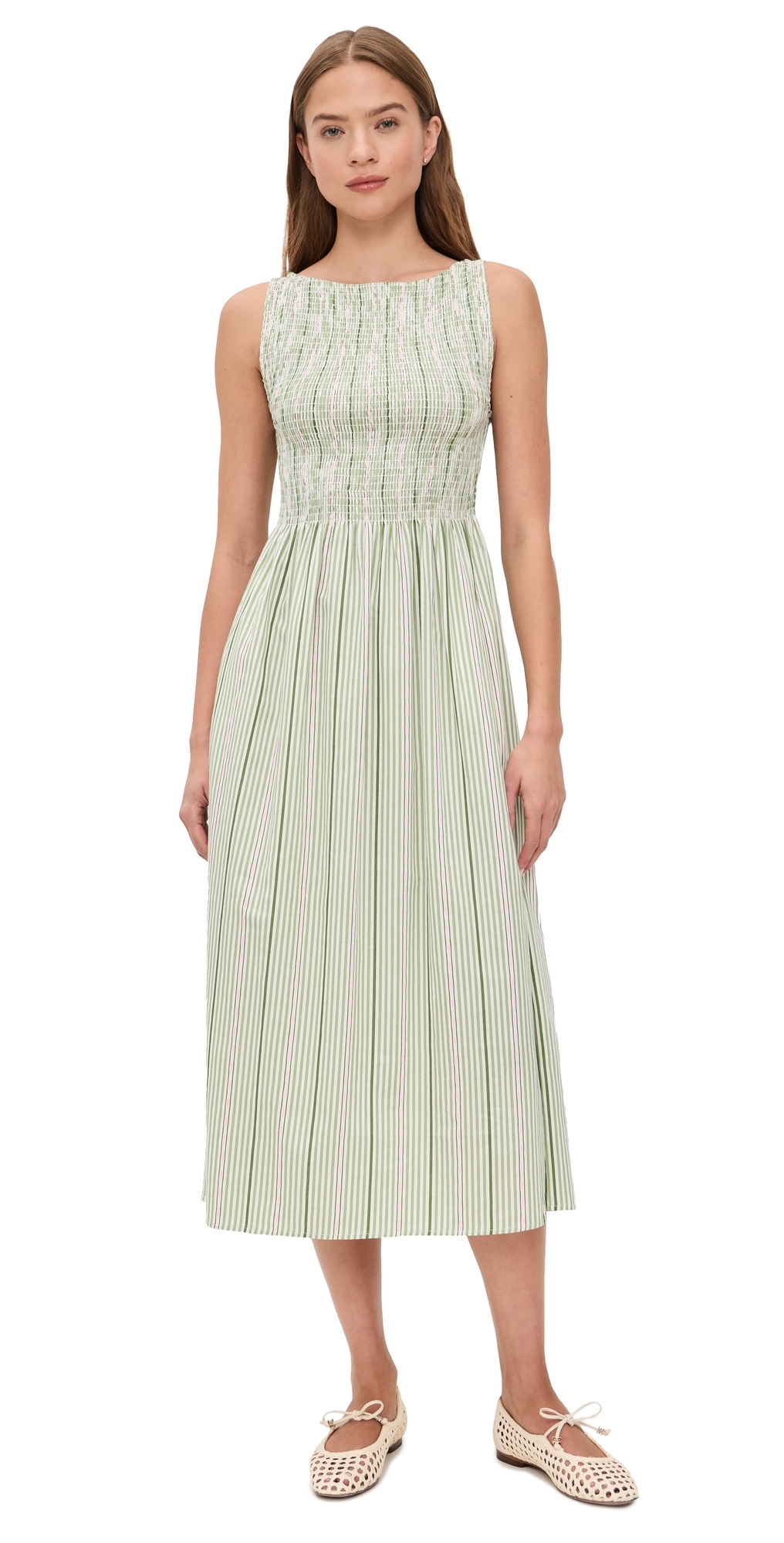 Hill House Home The Cosima Nap Dress Green Jacquard Stripe