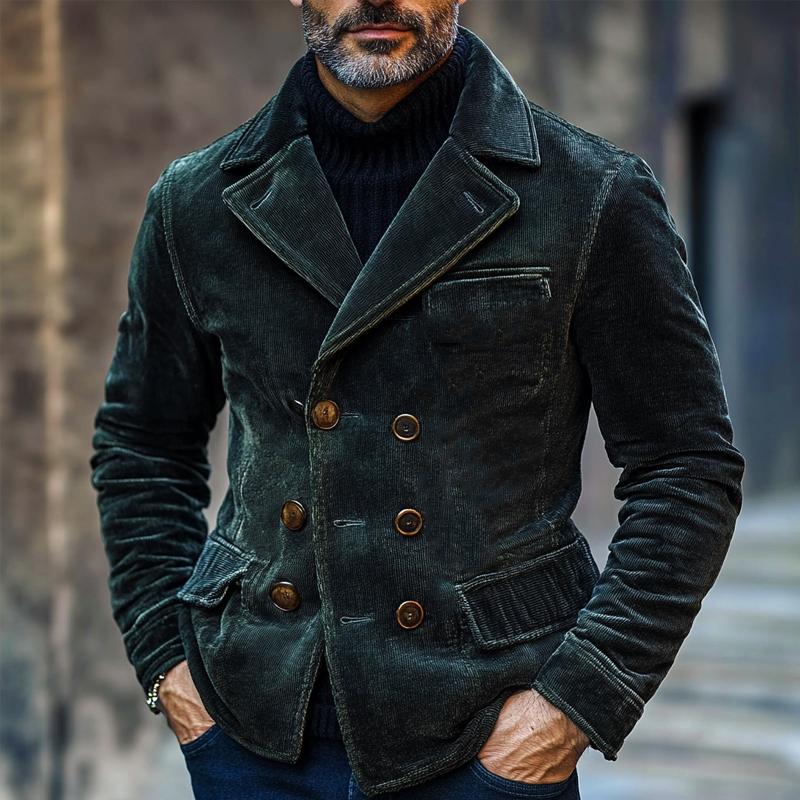 Vintage Solid Corduroy Double Breasted Blazer X