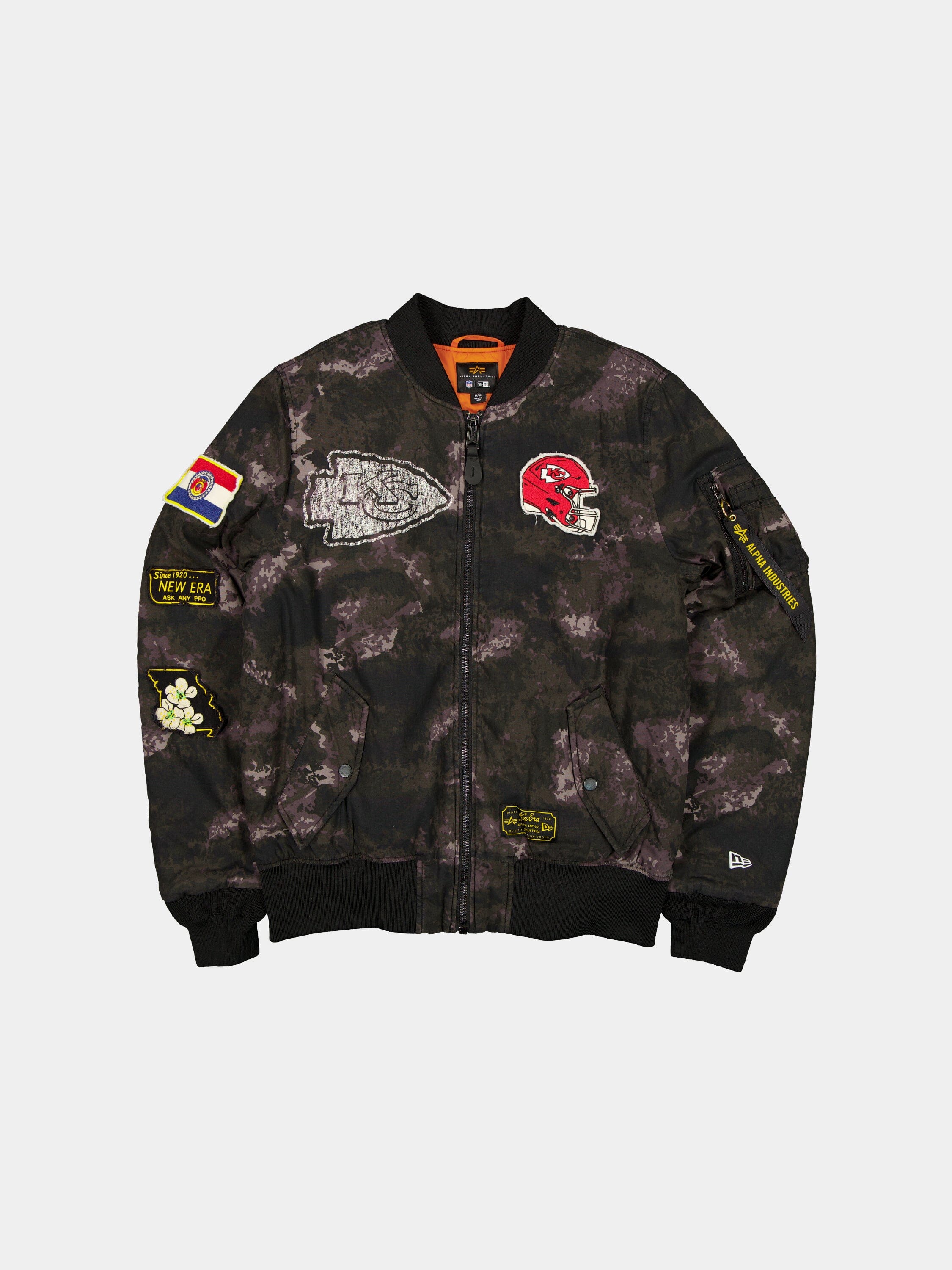 KANSAS CITY CHIEFS X ALPHA X NEW ERA MA- BOMBER JACKET BLACK CAMO