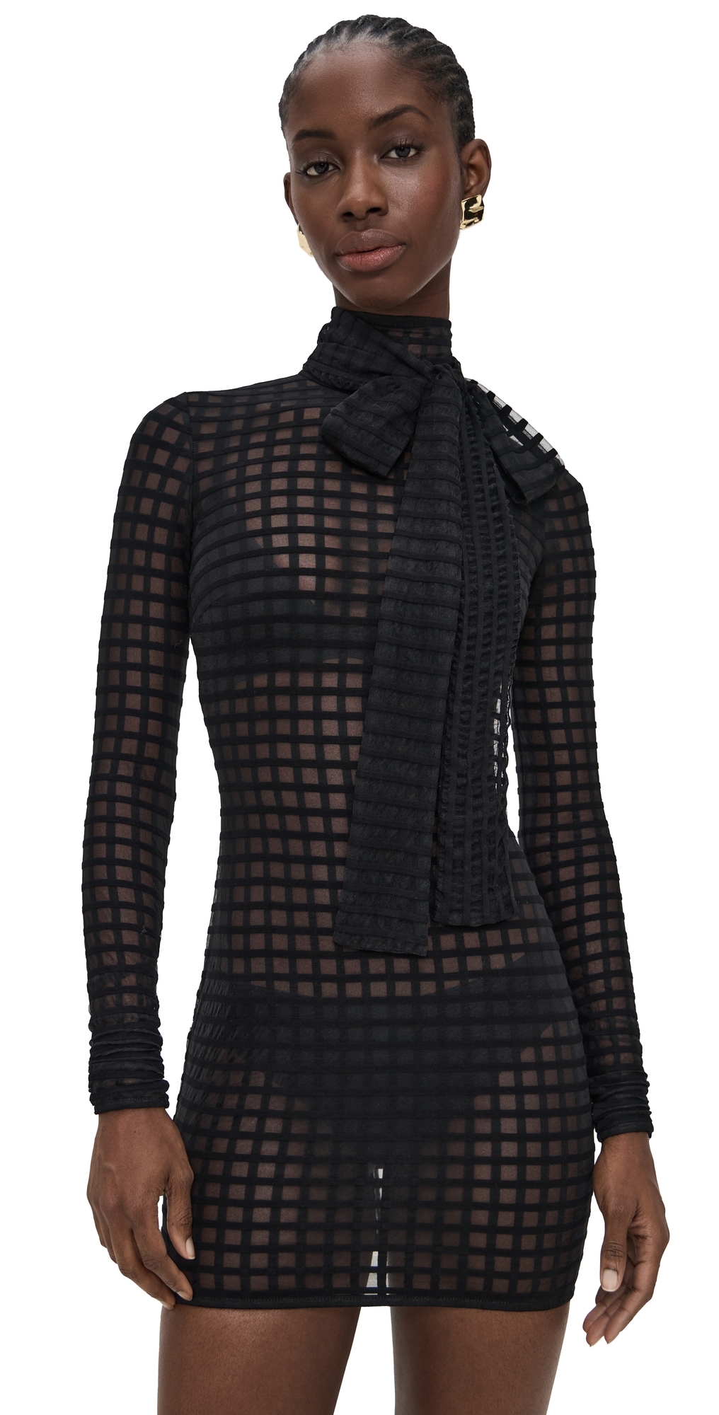 LaQuan Smith Cross Grain Dress with Pussybow Detail Black