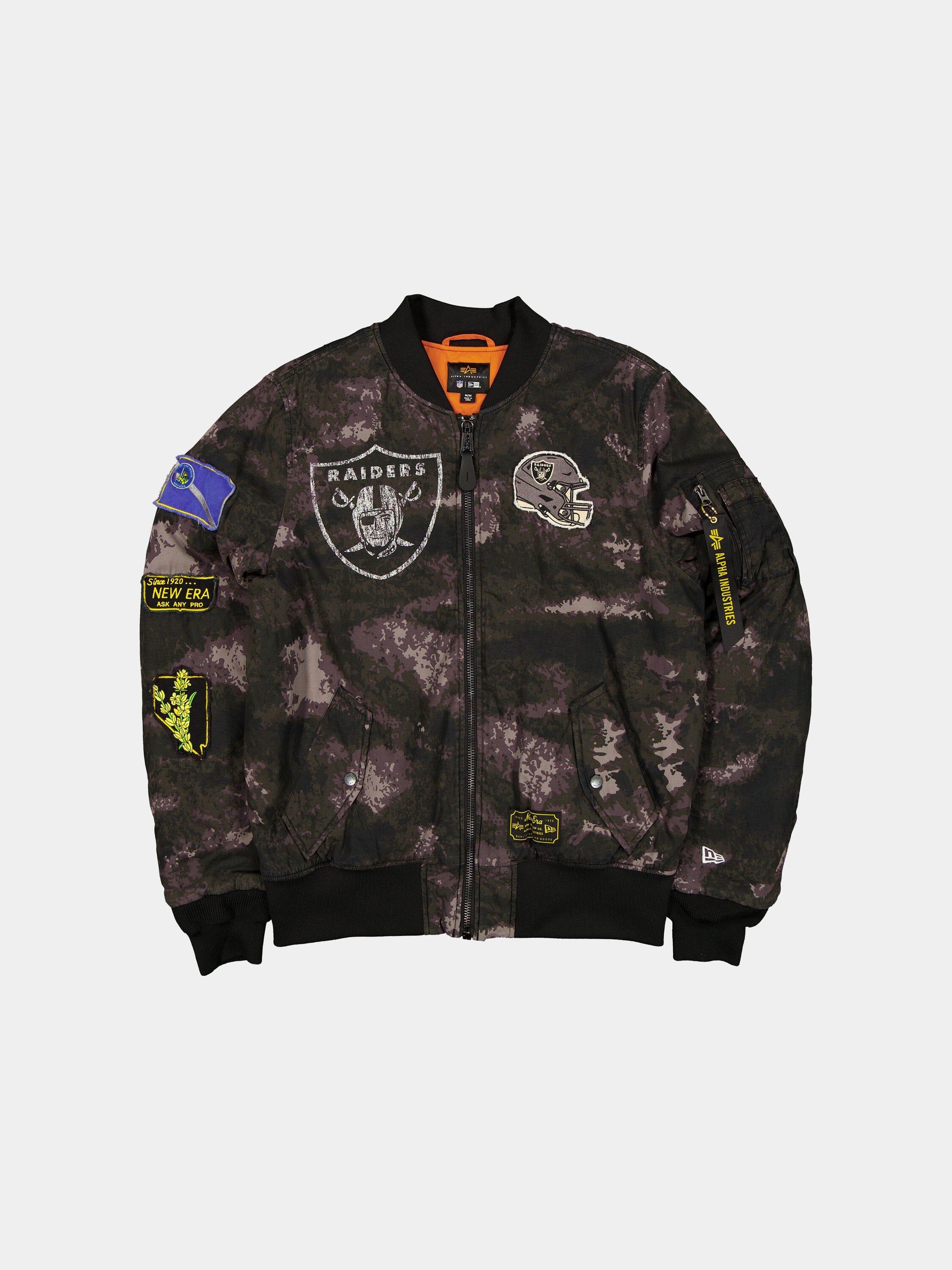 LAS VEGAS RAIDERS X ALPHA X NEW ERA MA- BOMBER JACKET BLACK CAMO