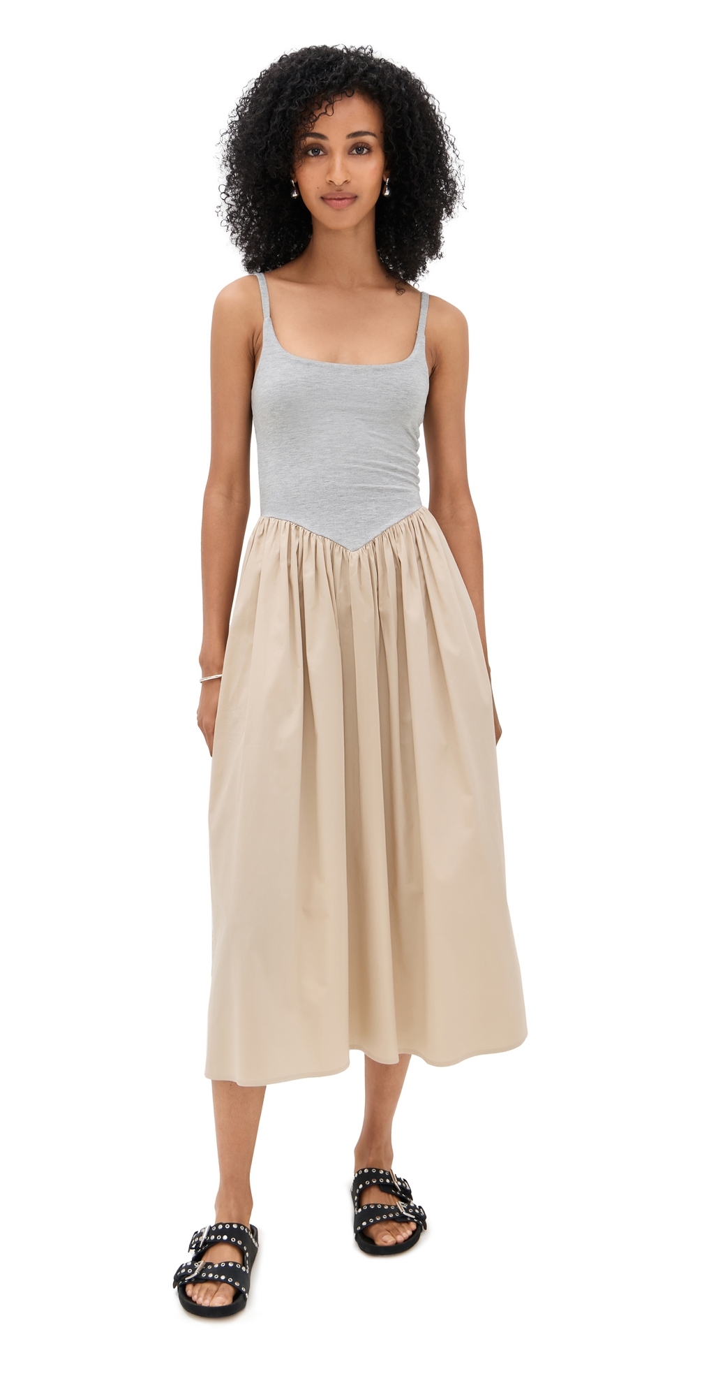 LE BOP Alix Mixed Fabric Tank Dress Heather GreyKhaki