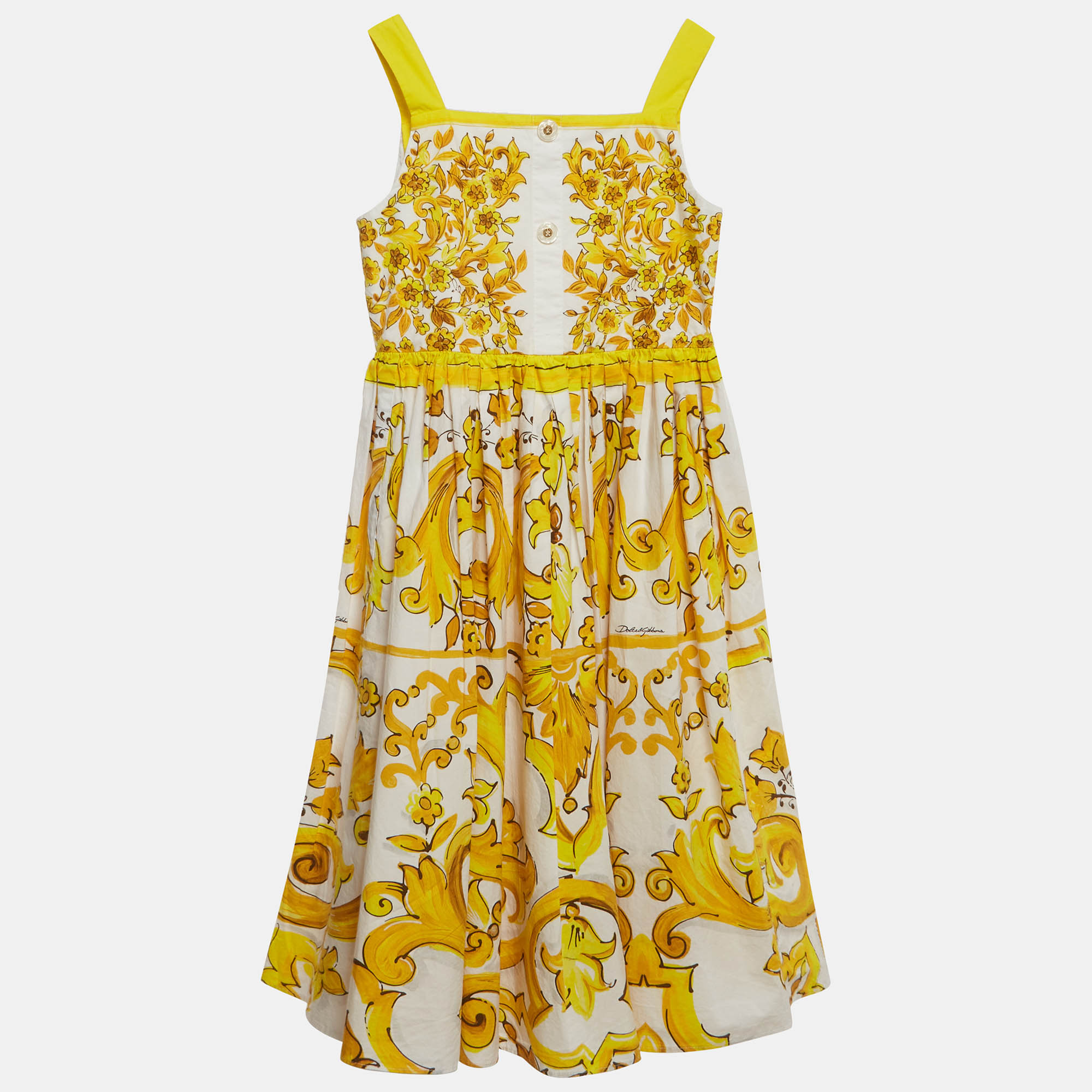 Dolce & Gabbana Kids WhiteYellow Majolica-Print Flared Dress Yrs