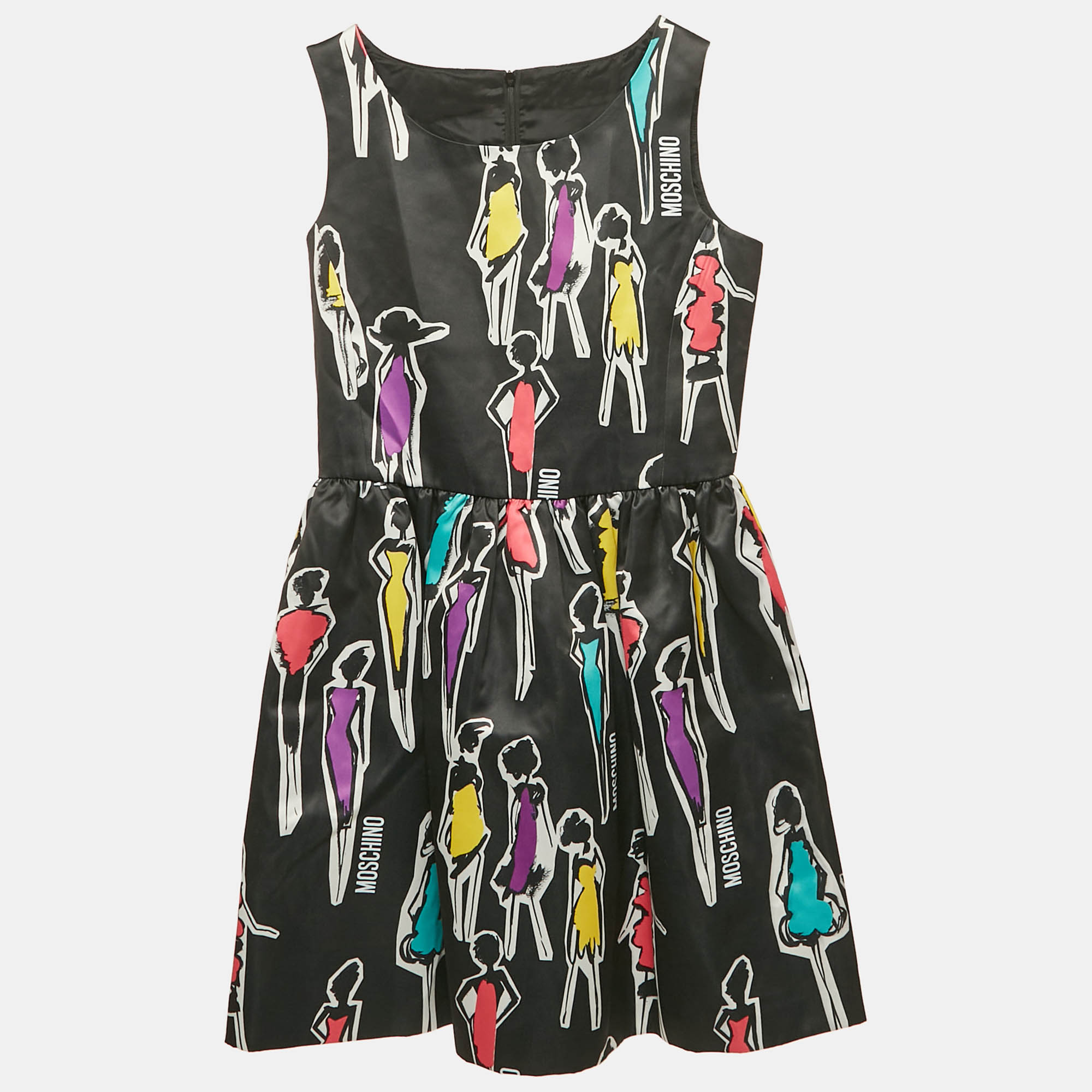 Moschino Black Printed Synthetic Sleeveless Dress Yrs