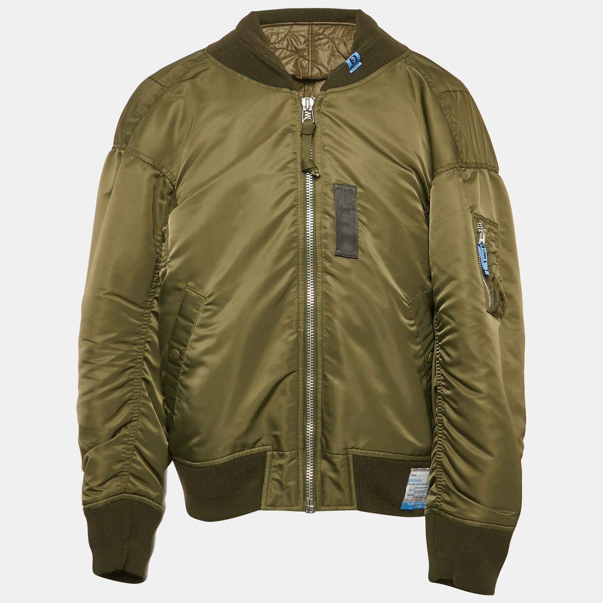Maison Mihara Yasuhiro Khaki Green Nylon Padded Zip-Up Bomber Jacket