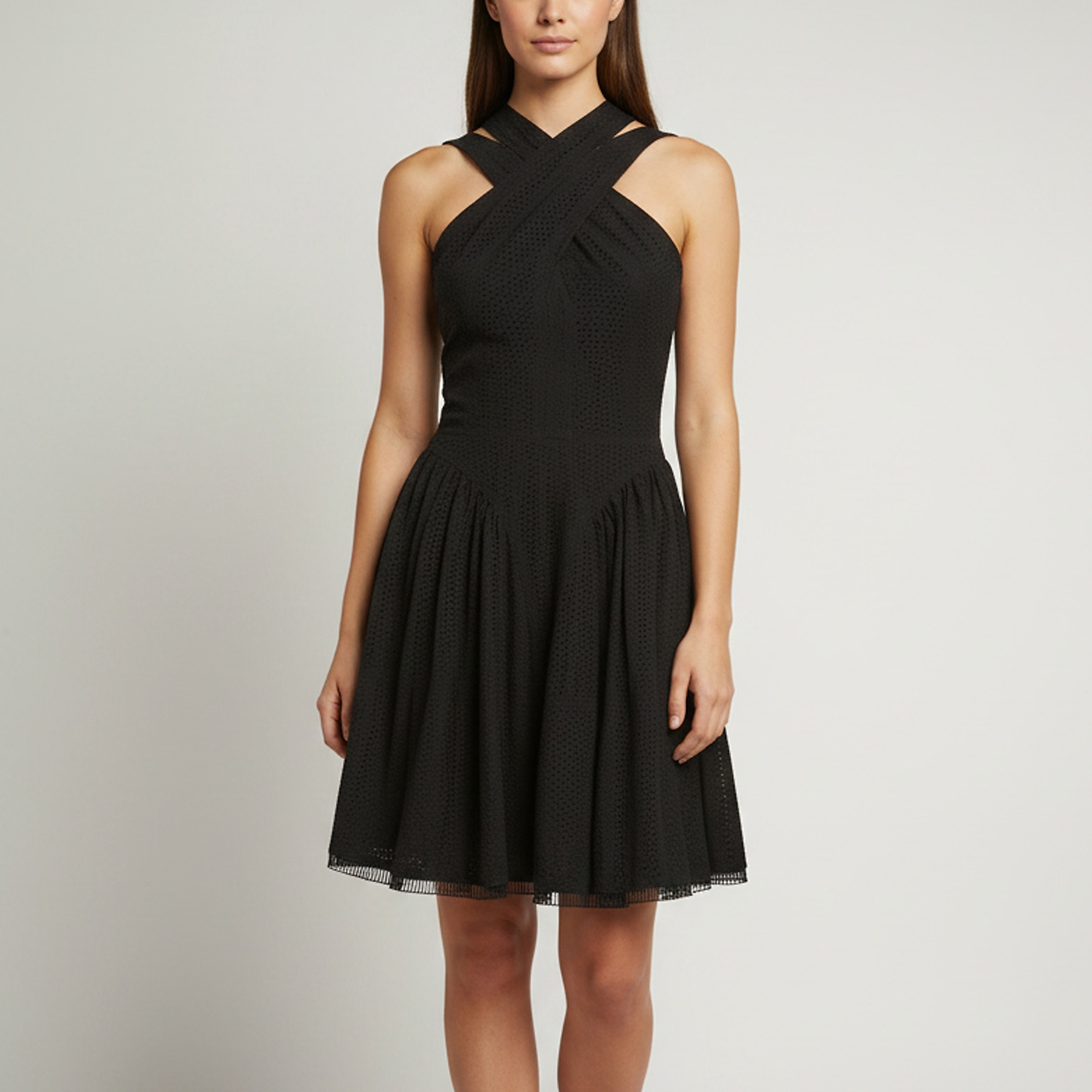 Alaia Black Broderie Anglaise Cotton Fit and Flare Mini Dress