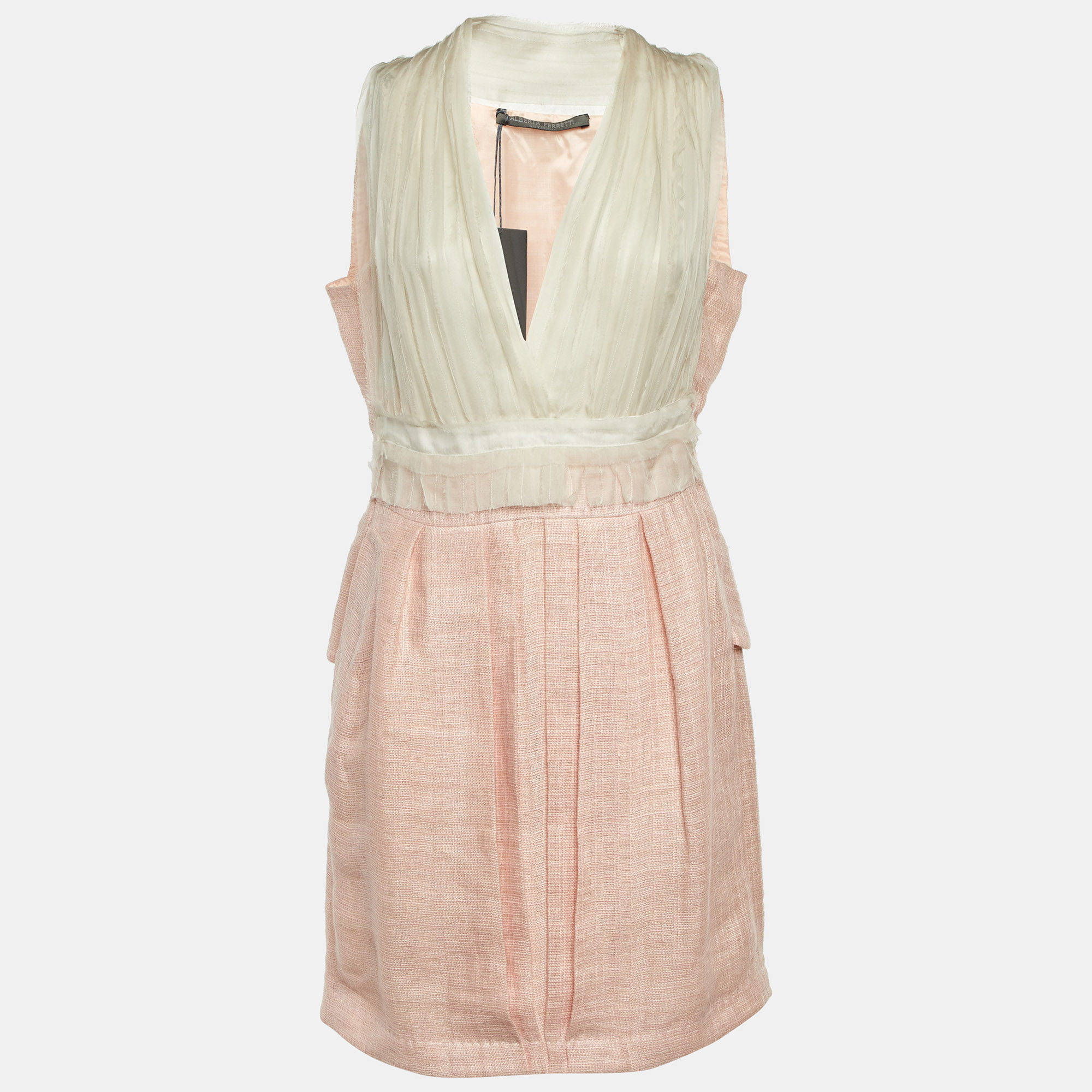 Alberta Ferretti Pink Linen & Silk Pleated Sleeveless Dress