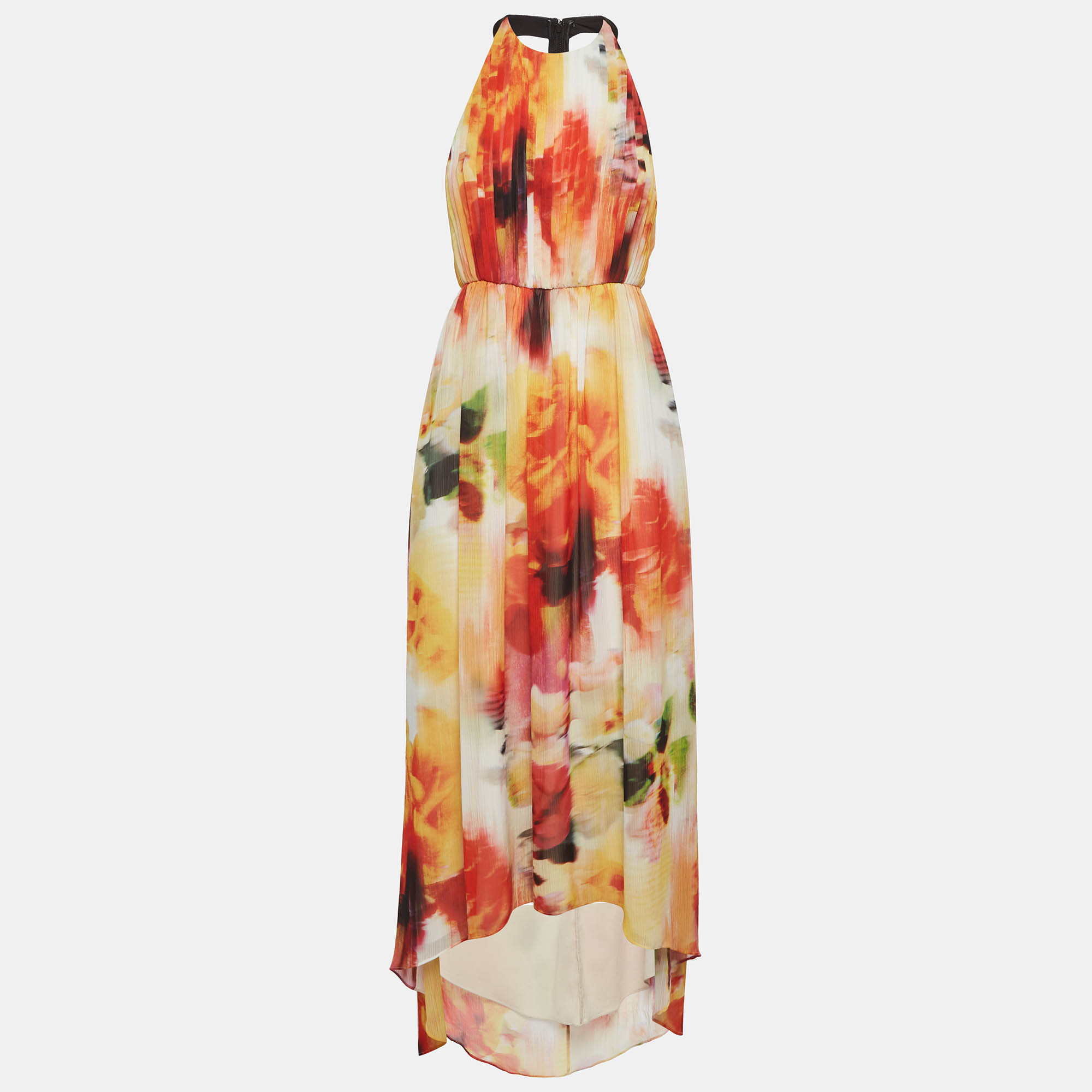 Alice + Olivia Multicolour Chiffon Leather Trim Maxi Dress