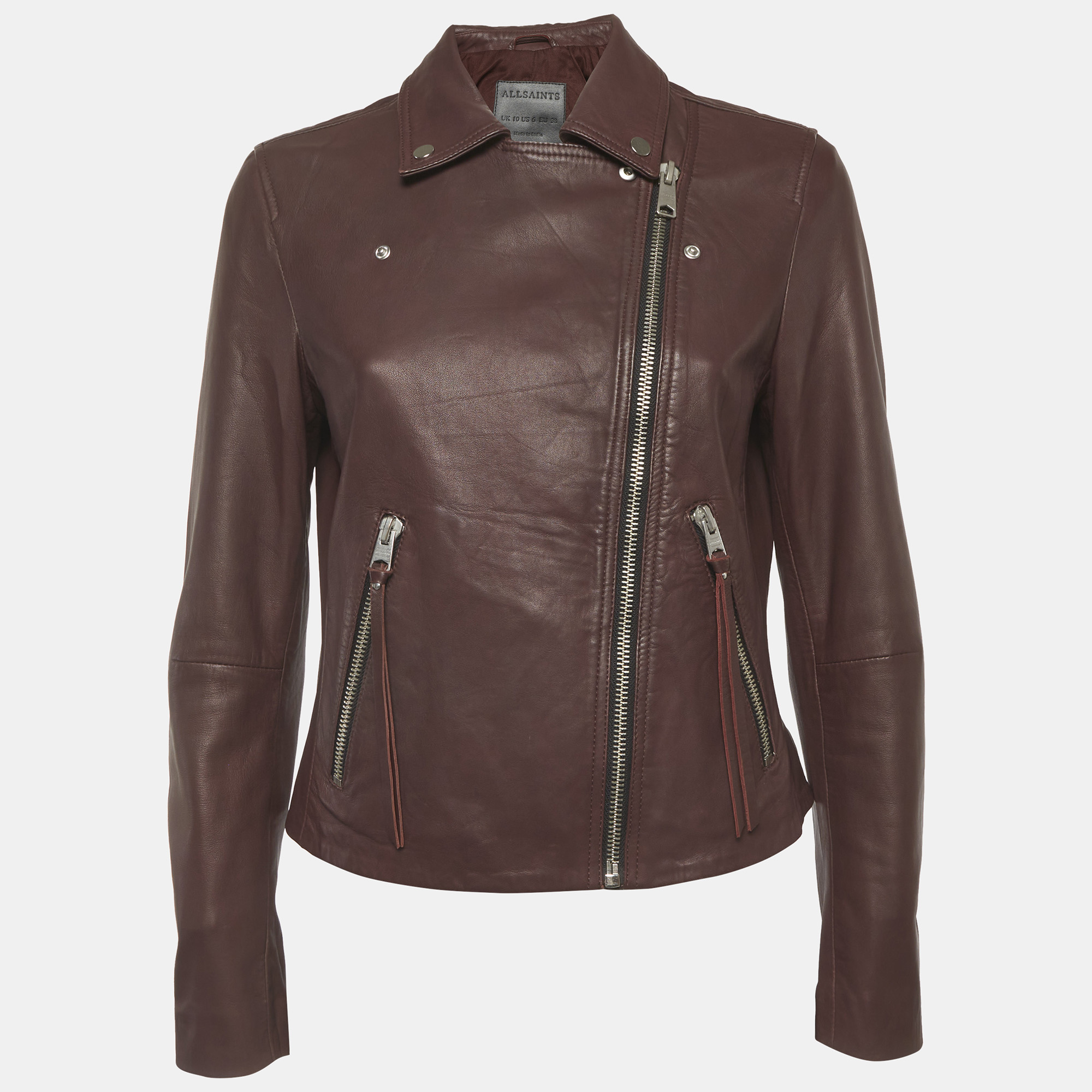 All Saints Burgundy Leather Biker Jacket
