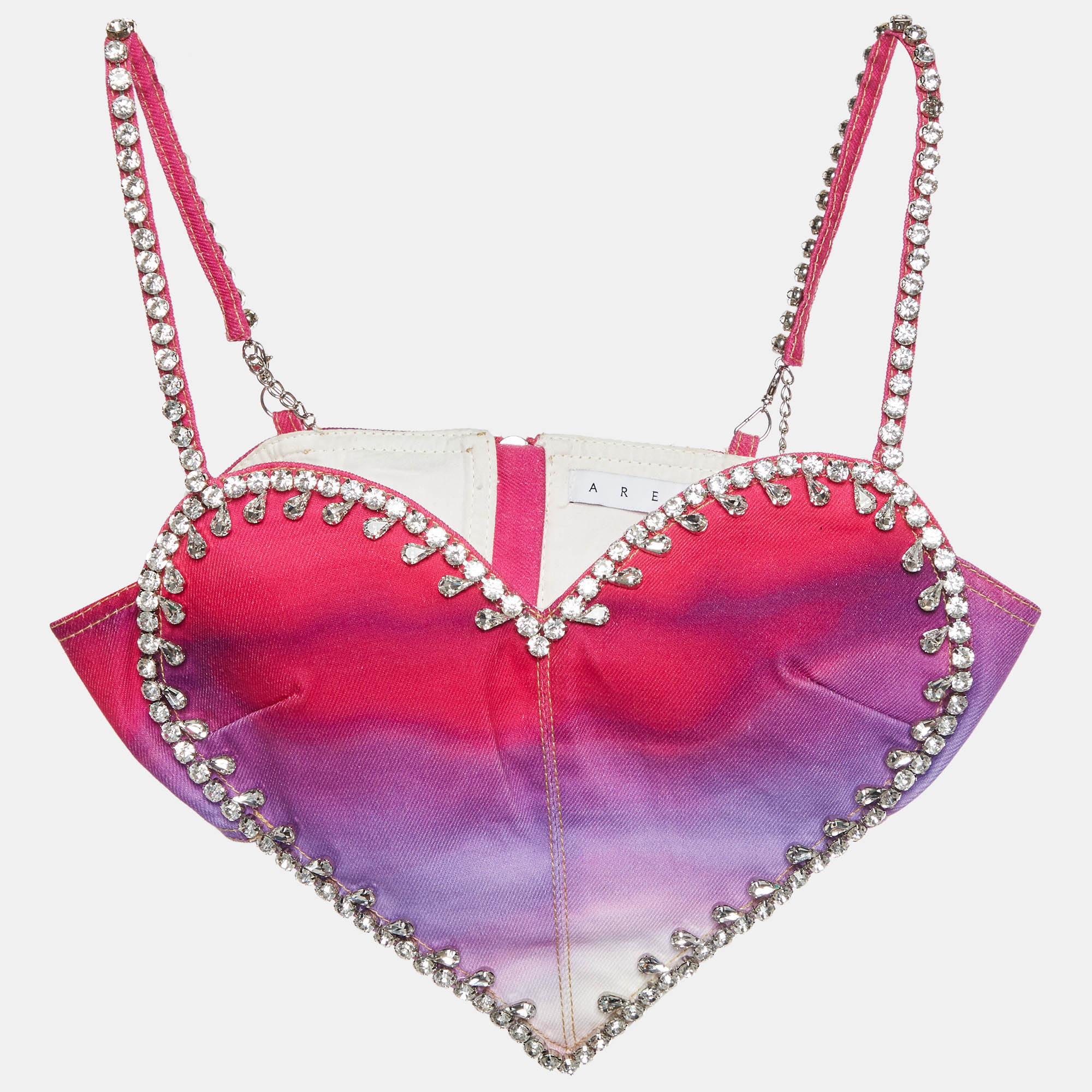 Area Ombre Denim Crystal Embellished Crop Top
