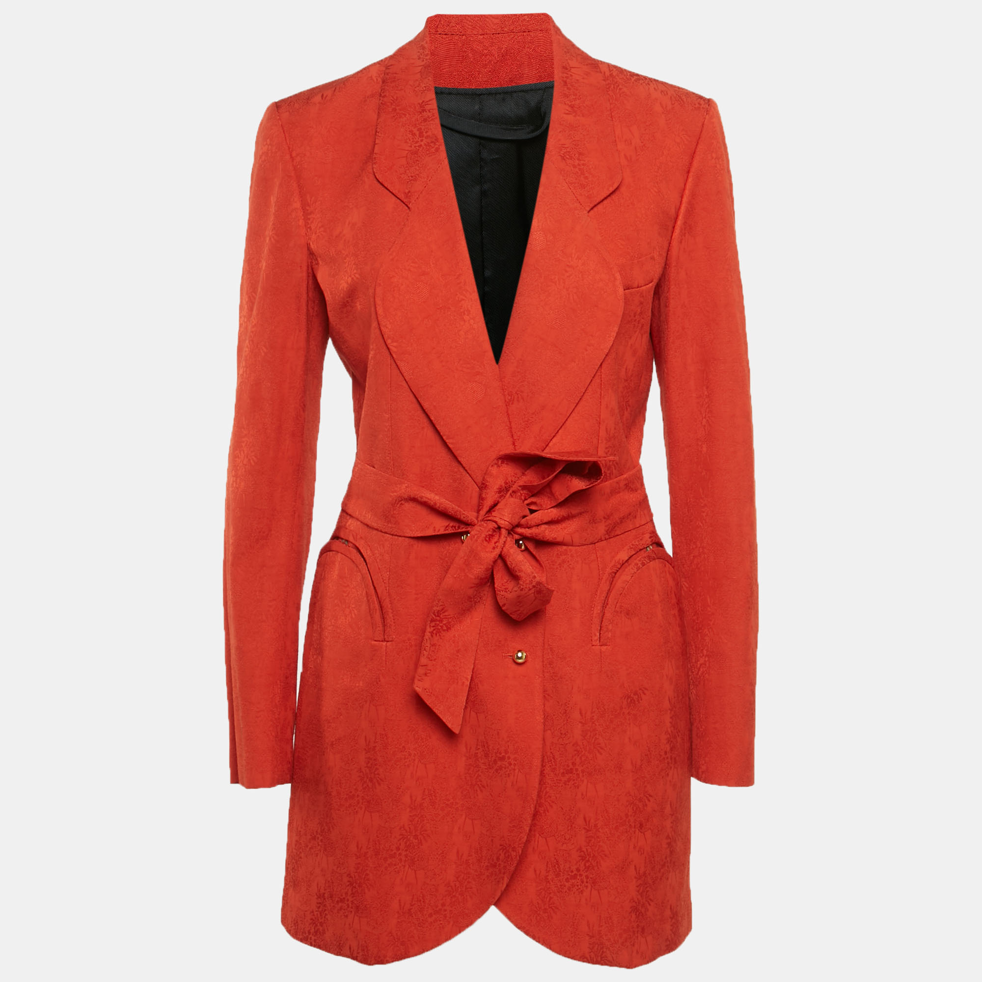 Blaze Orange Jacquard Gold Button Detail Blazer