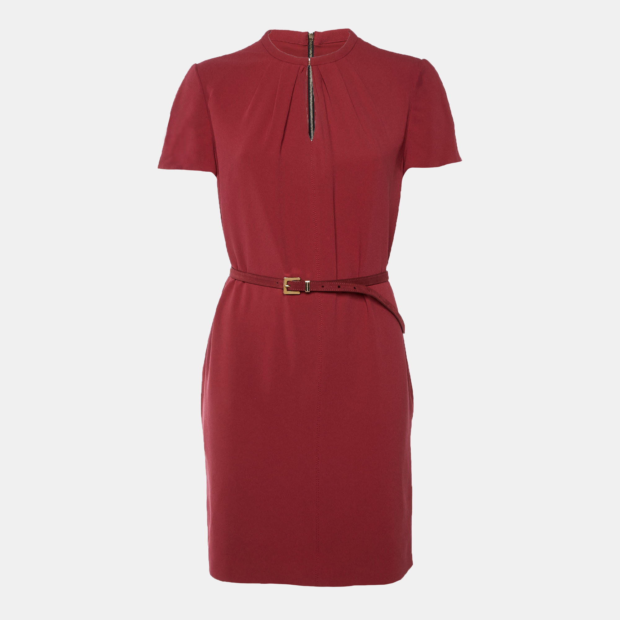 Burberry Red Crepe Belted Shift Dress