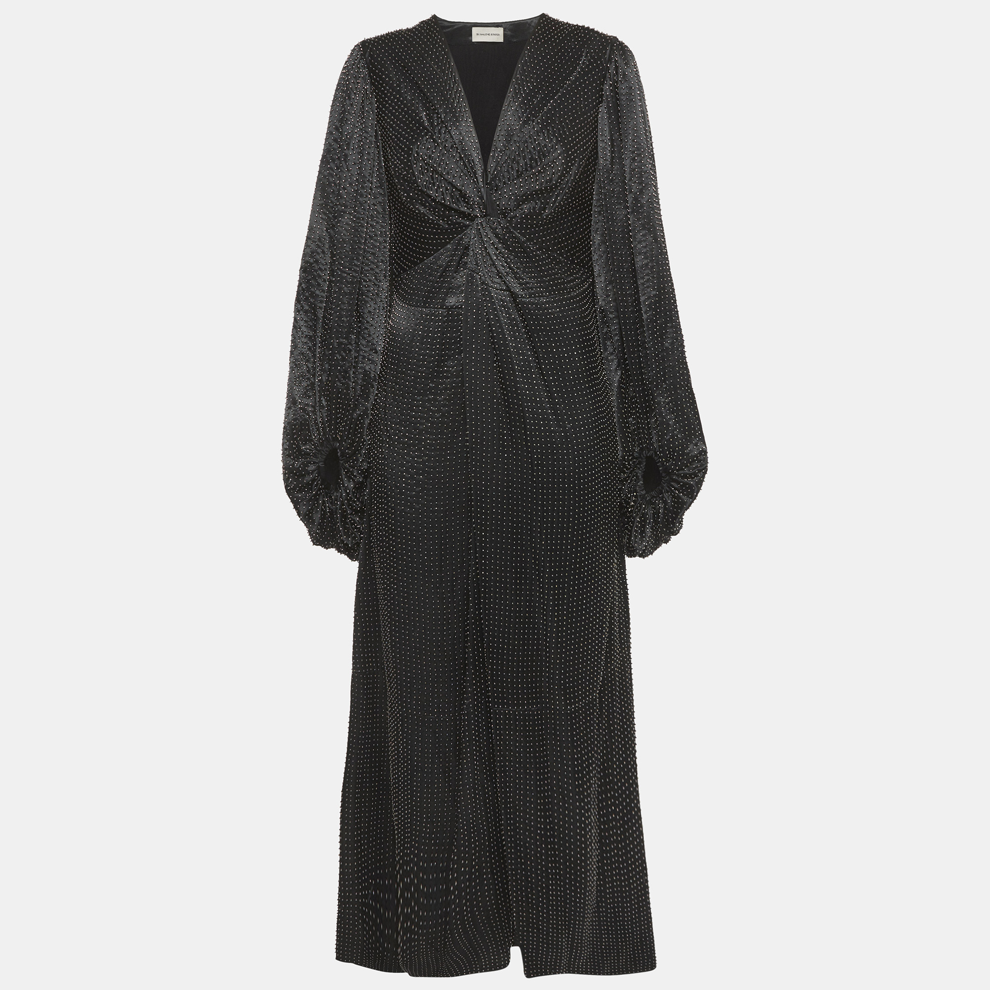 By Malene Birger Black Satin Bead-Embellished Freesia Maxi Dress