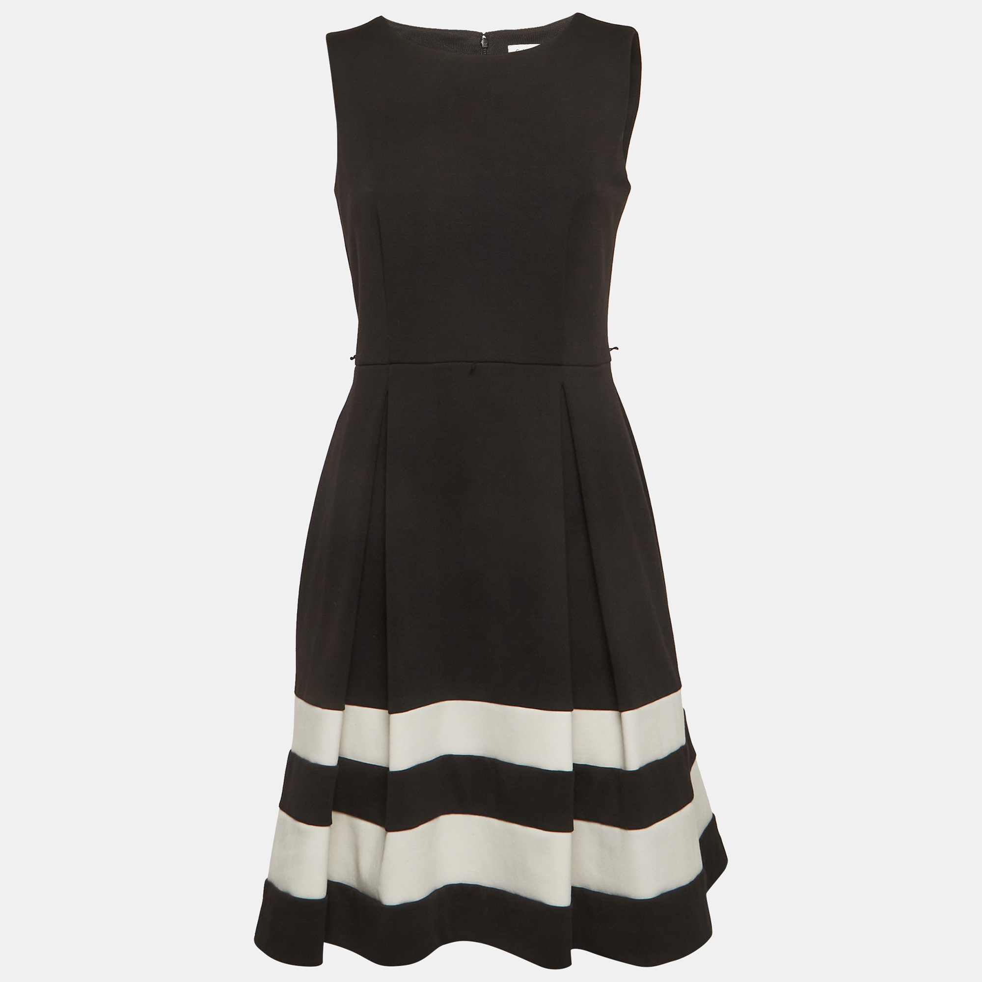 Calvin Klein Black Cotton Knit White Trim Fit and Flare Mini Dress