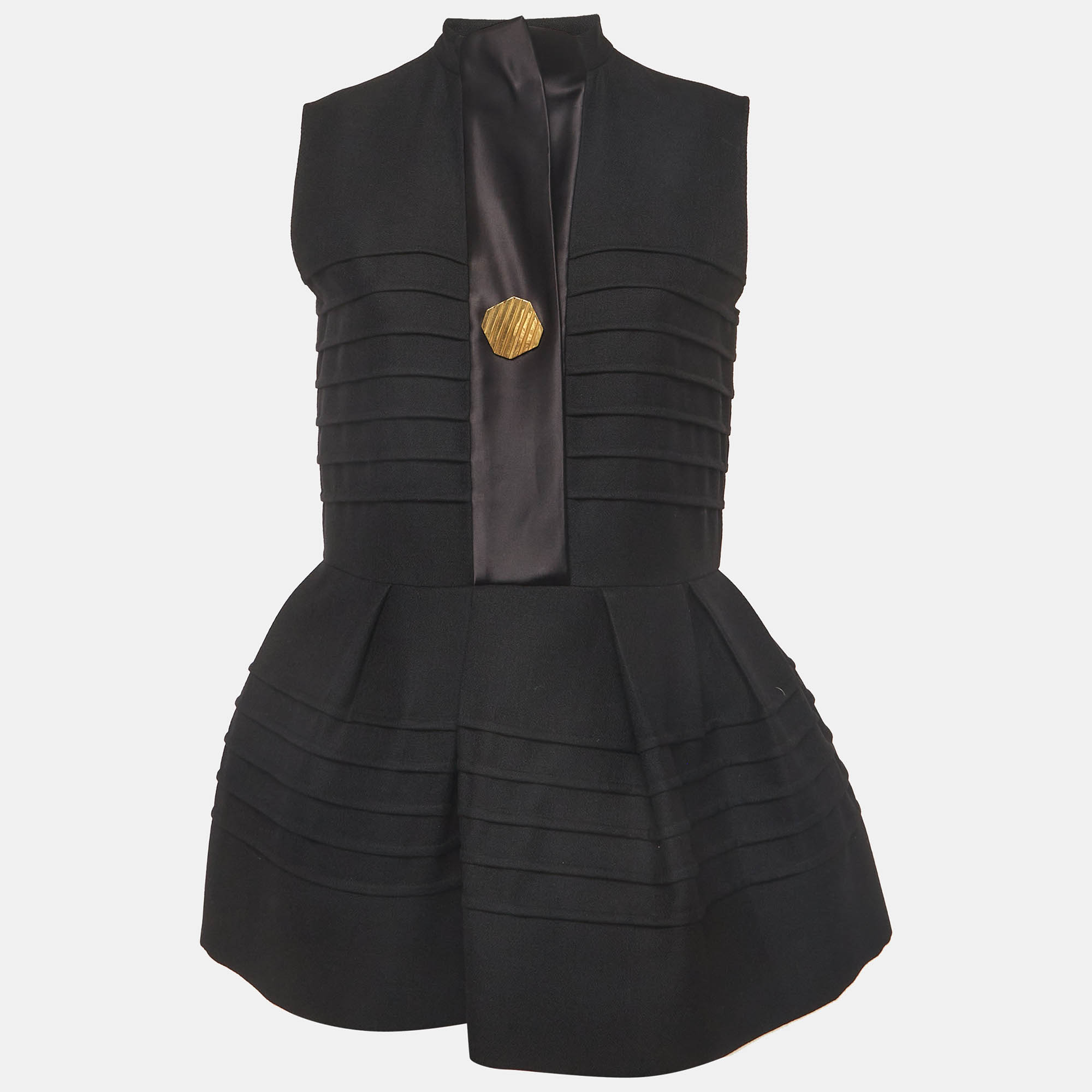 Celine Black Wool Crepe and Satin Mini Dress