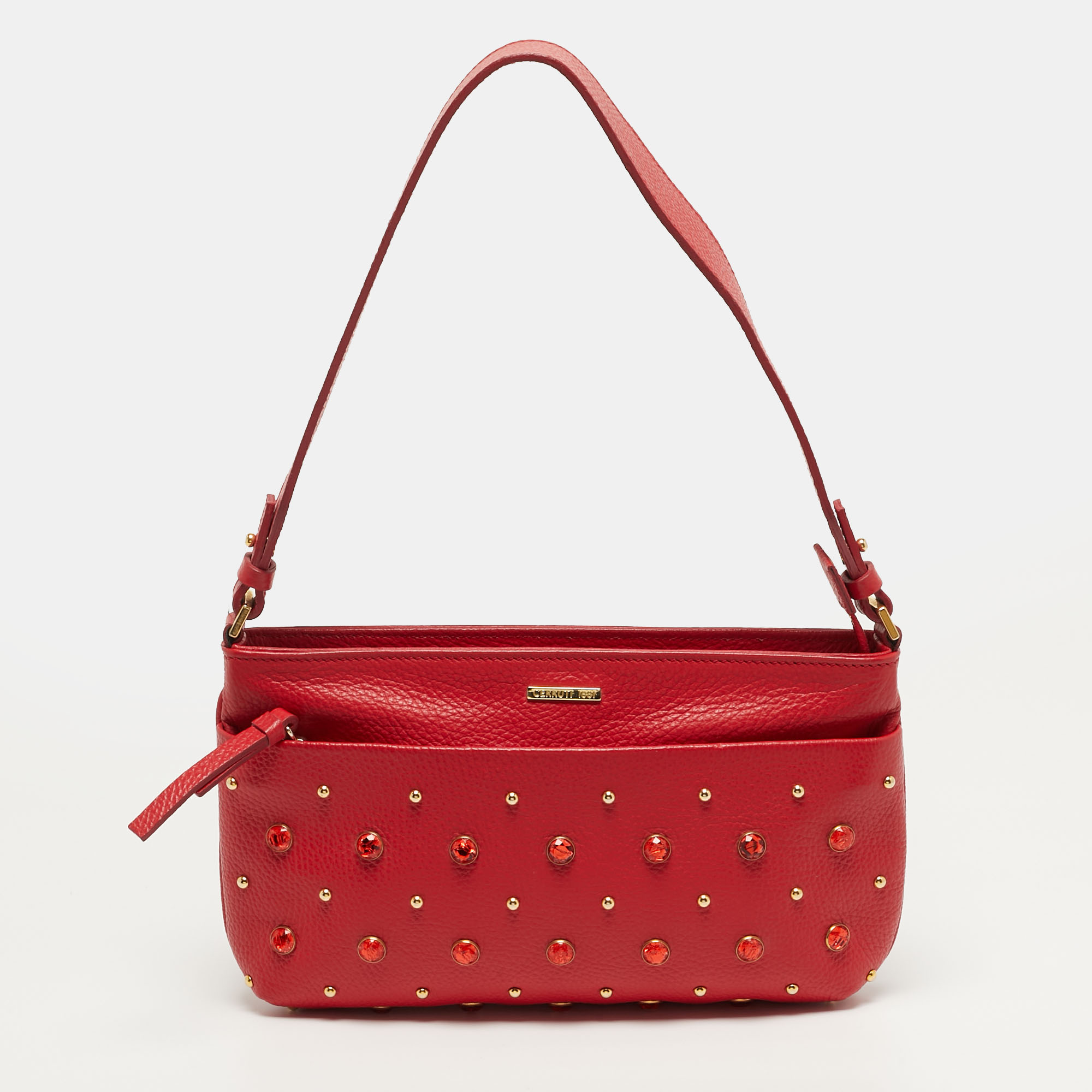 Cerruti Crystal Studded Red Leather Shoulder Bag