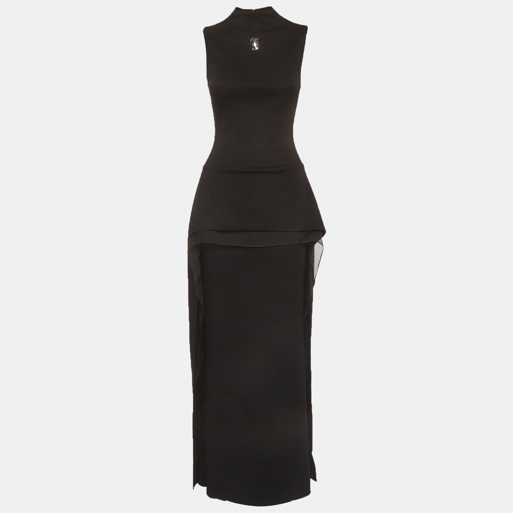 Chats By C.Dam Black Knit and Organza Pietra Dress