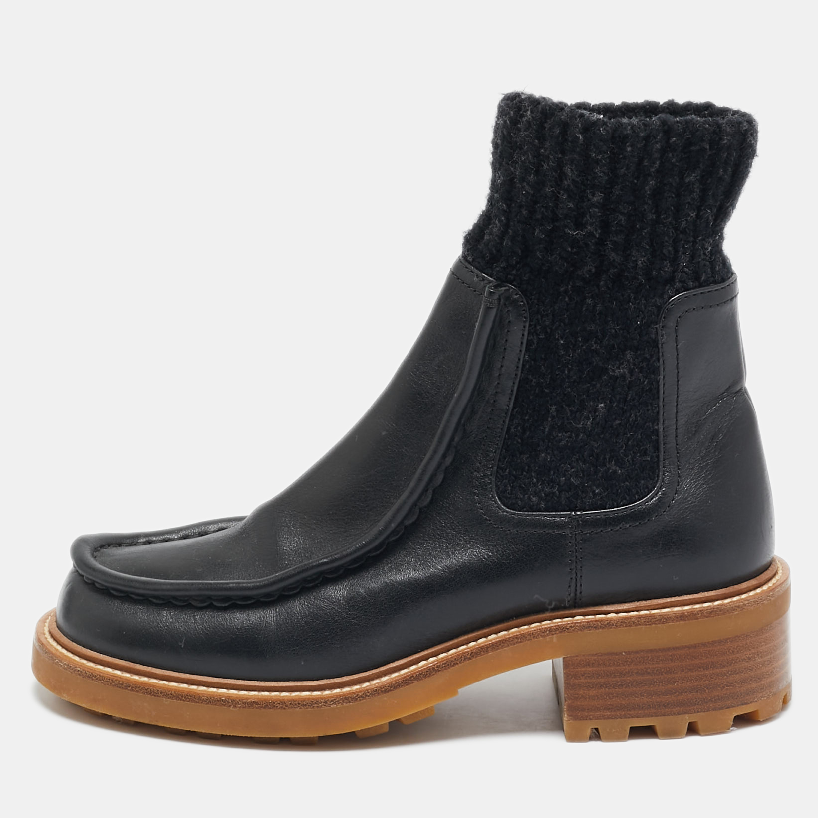 Chloé Black Fabric and Leather Ankle Length Chelsea Boots