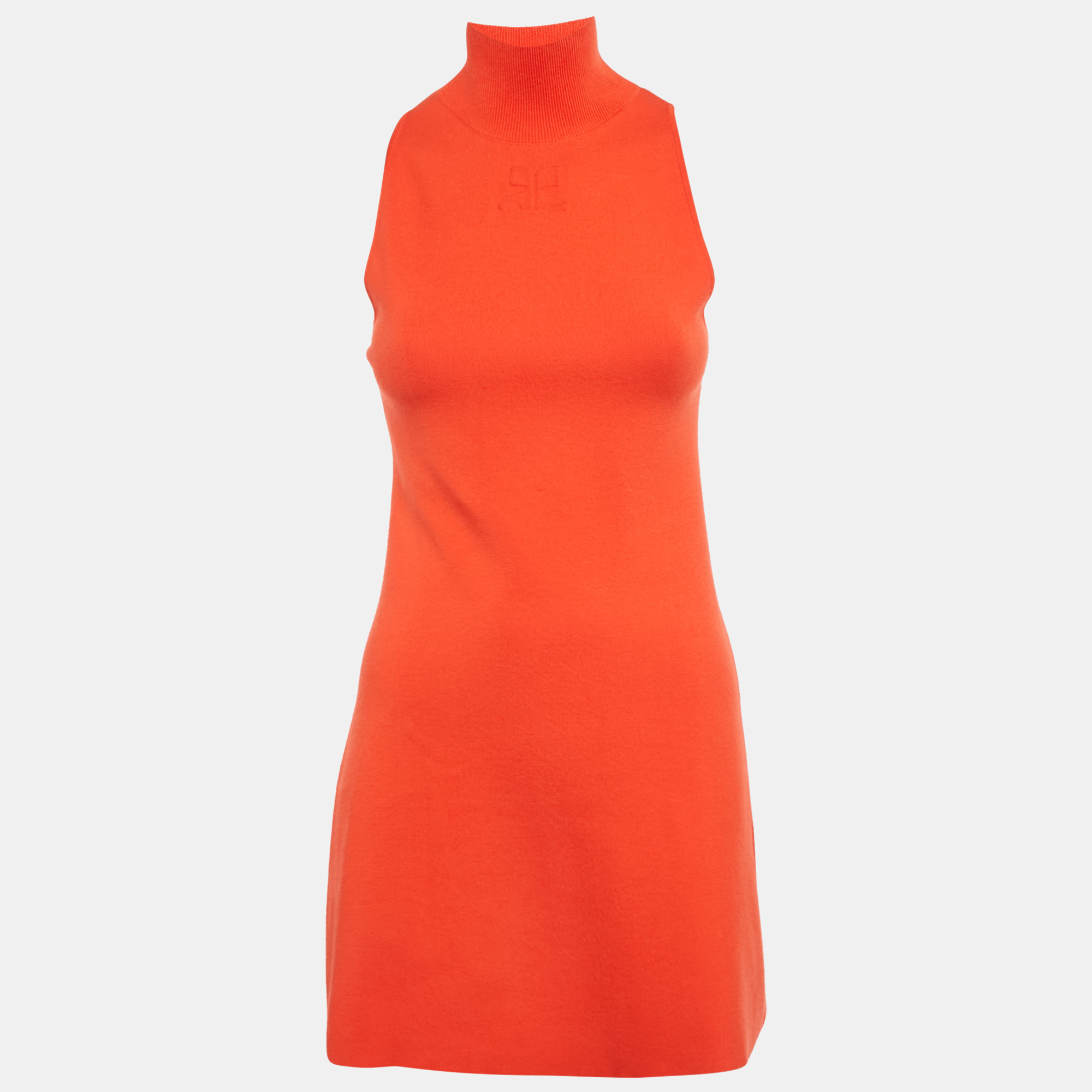 Courrèges Orange Logo Embossed Knit A-Line Mini Dress