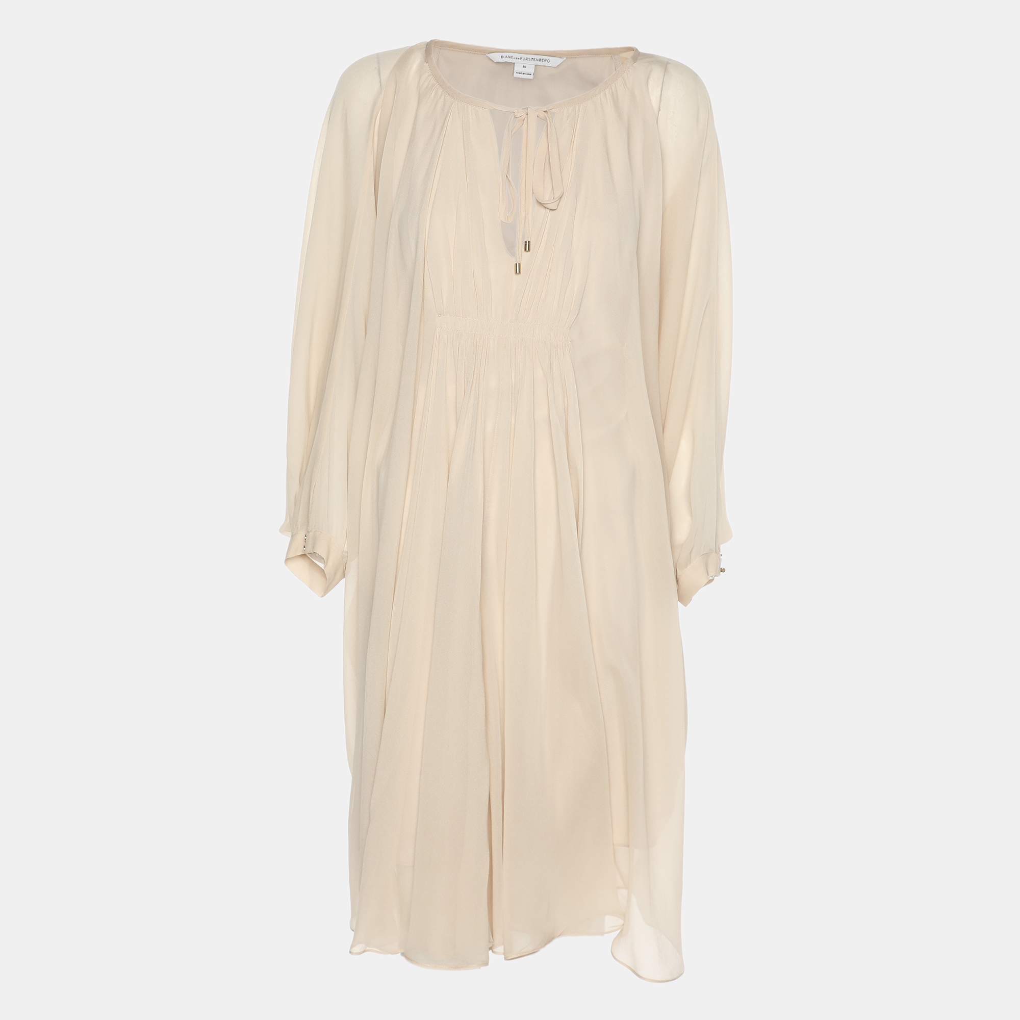 Diane Von Furstenberg Beige Silk New Fleurette Kimono Dress