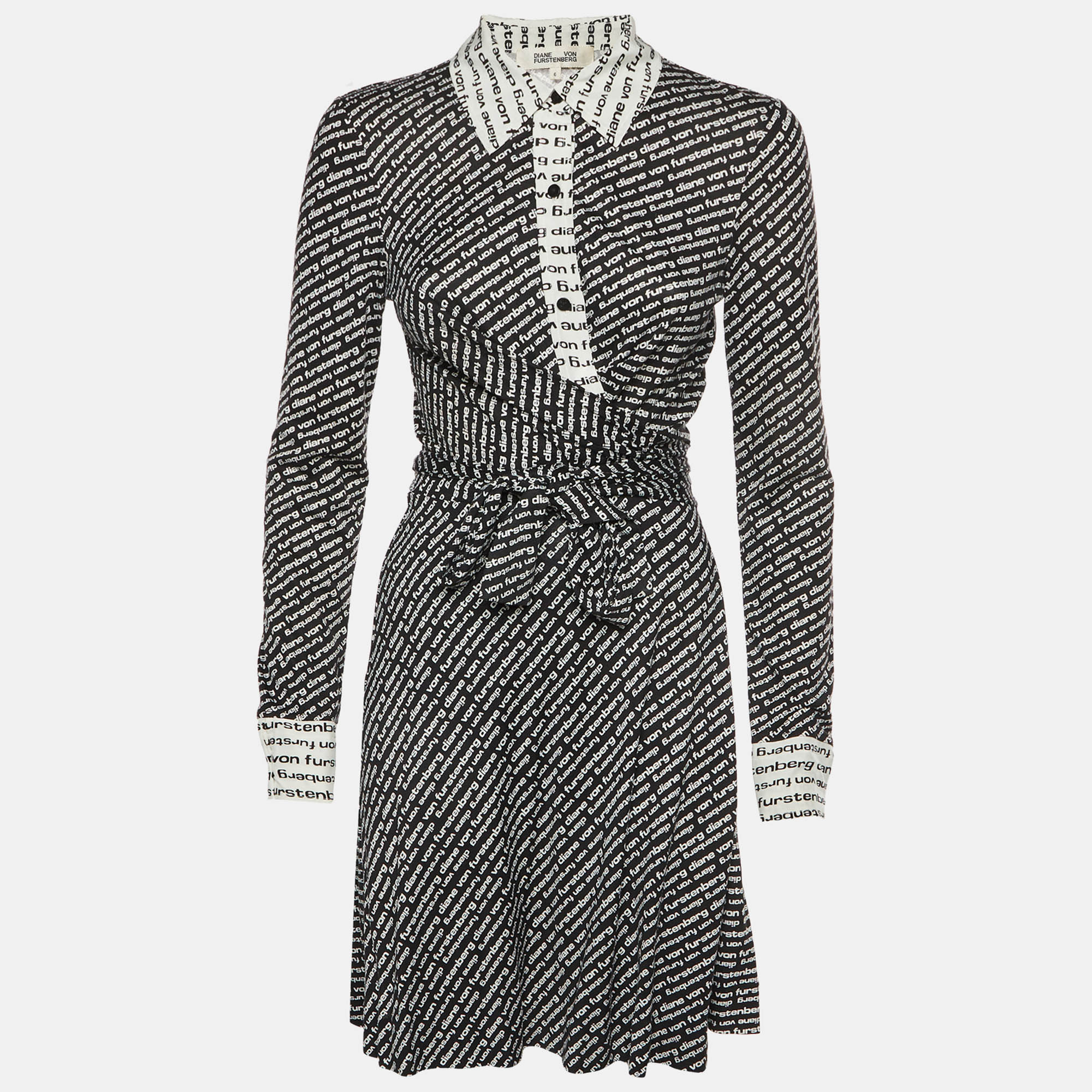 Diane von Furstenberg Black All Over Print Wrap Dress