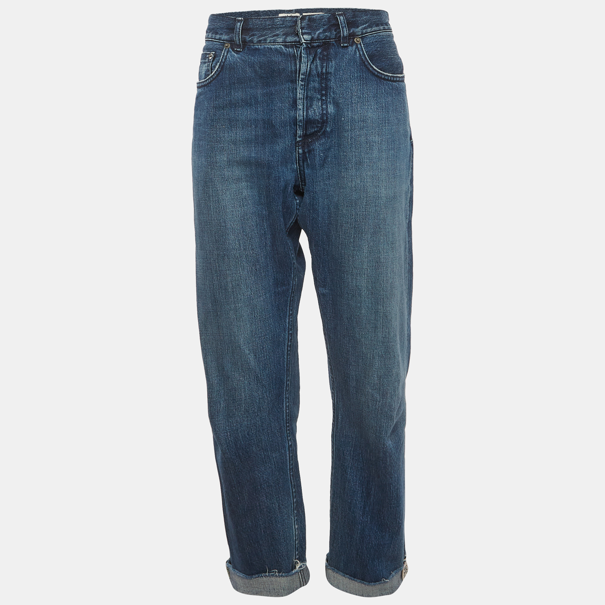 Christian Dior Blue Denim Raw Edge Hem Boyfriend Jeans MWaist "