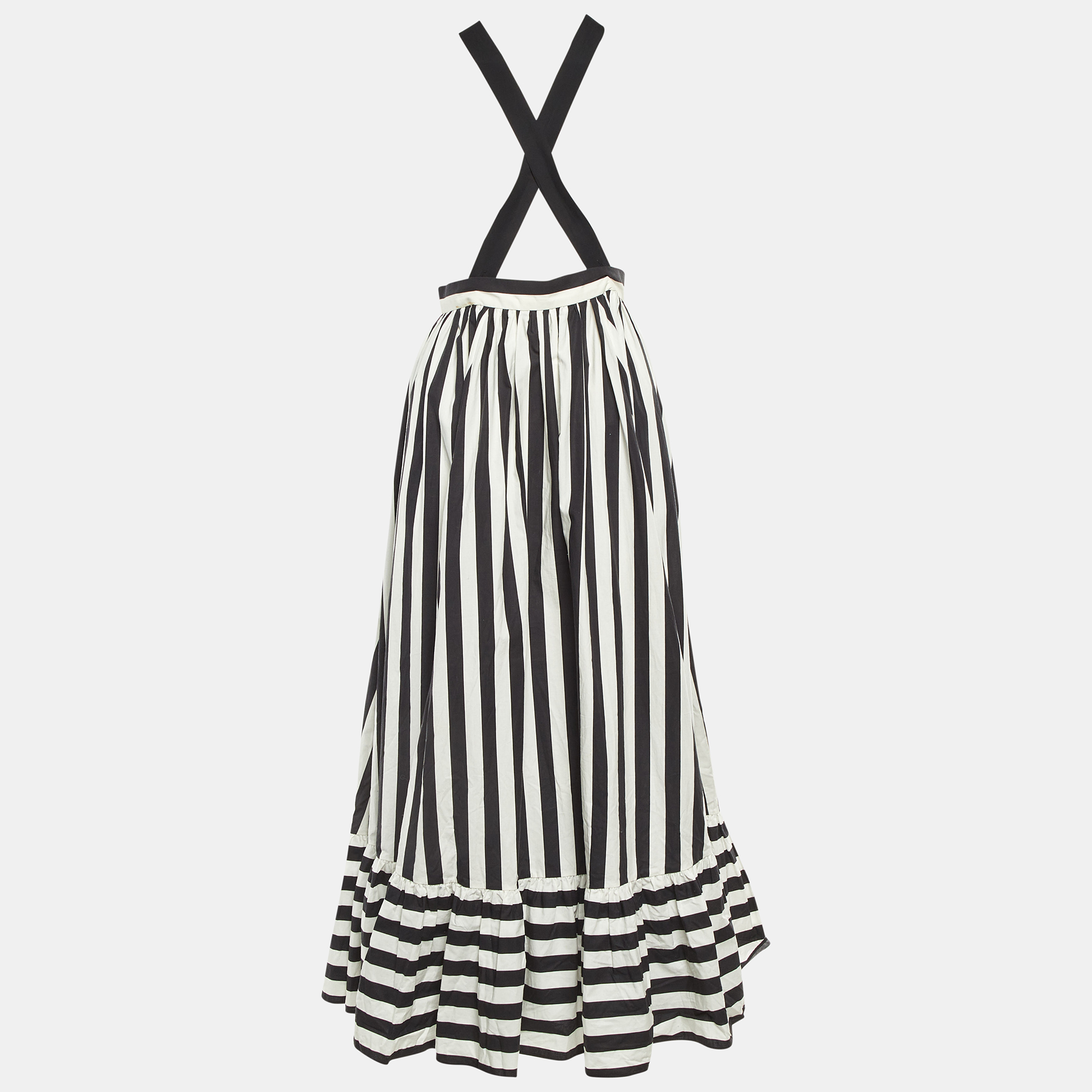 Dolce & Gabbana BlackWhite Striped Cotton Shoulder Strap Long Dress