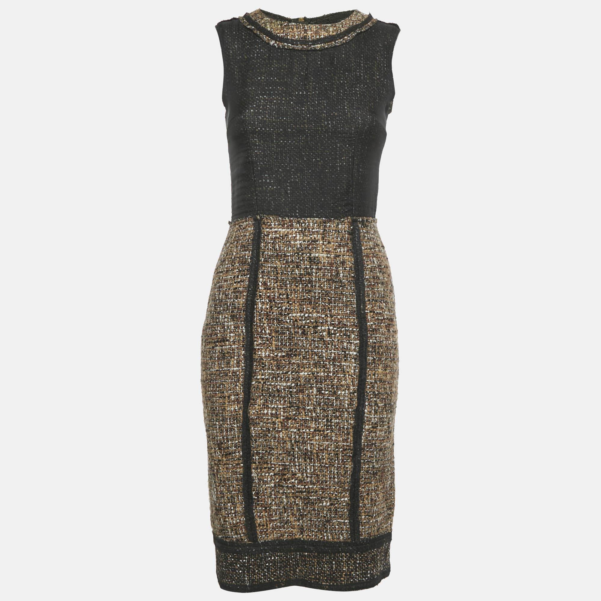 Dolce & Gabbana Black & Brown Tweed Sleeveless Short Dress
