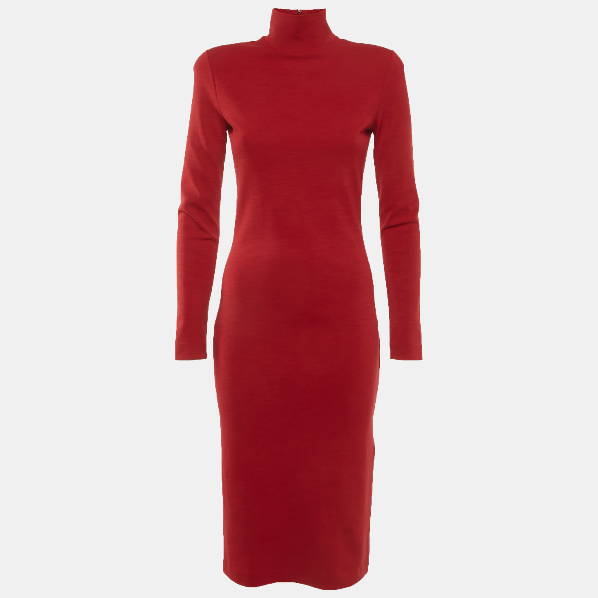 DSQUARED Red Stretch Knit Turtleneck Midi Dress