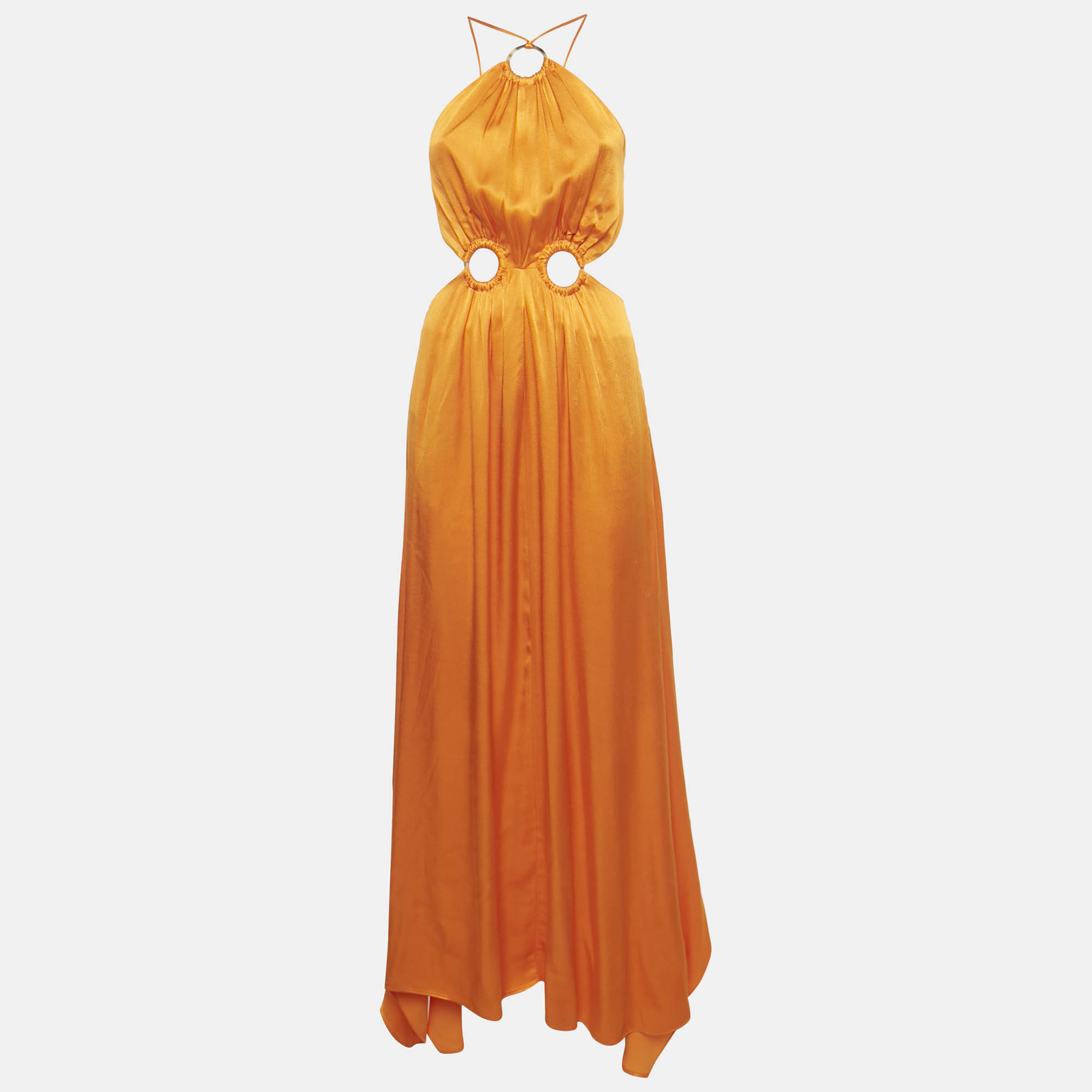 Elliatt Orange Satin Ring Detail Asymmetric Maxi Dress X