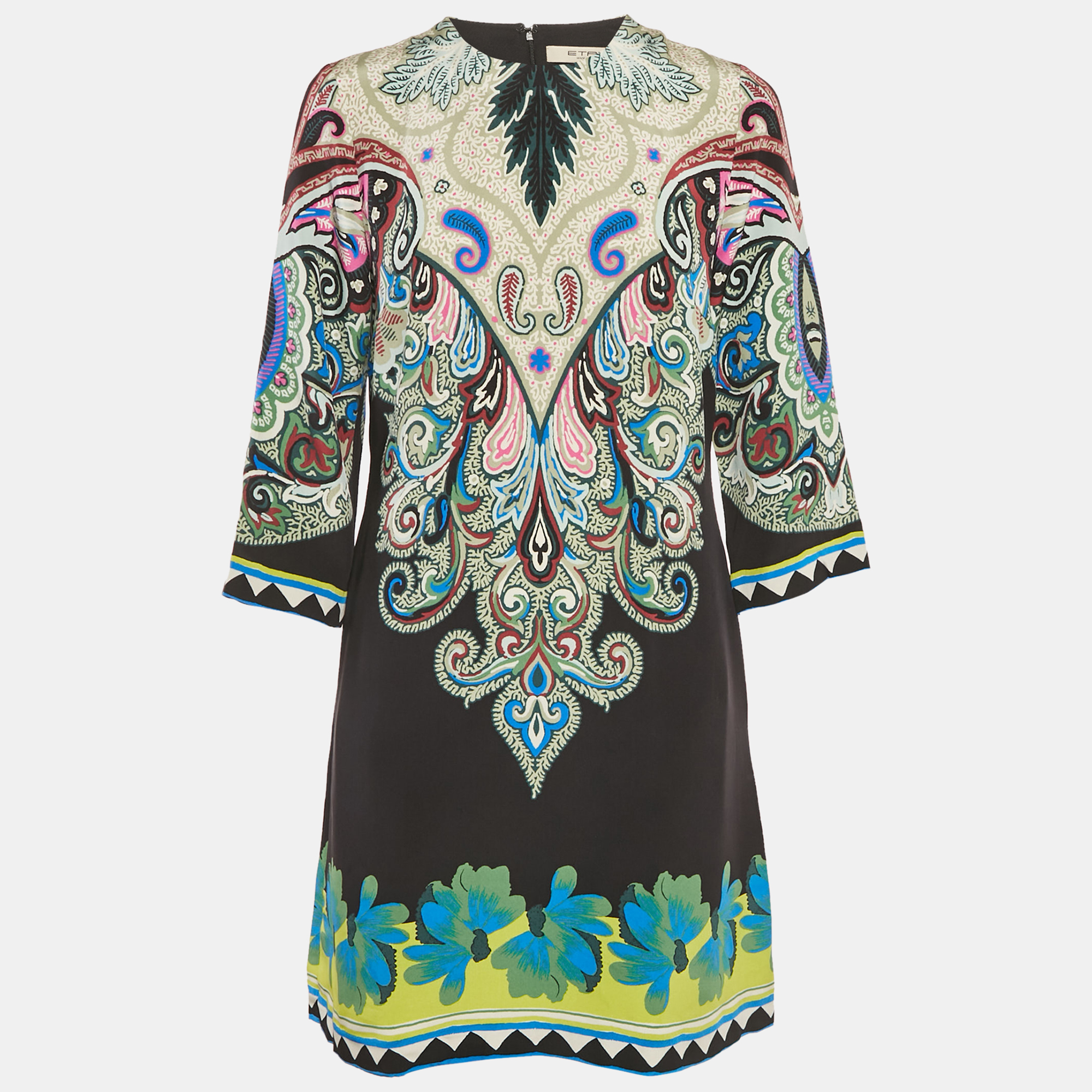 Etro BlackGreen Paisley Print Silk Shift Dress