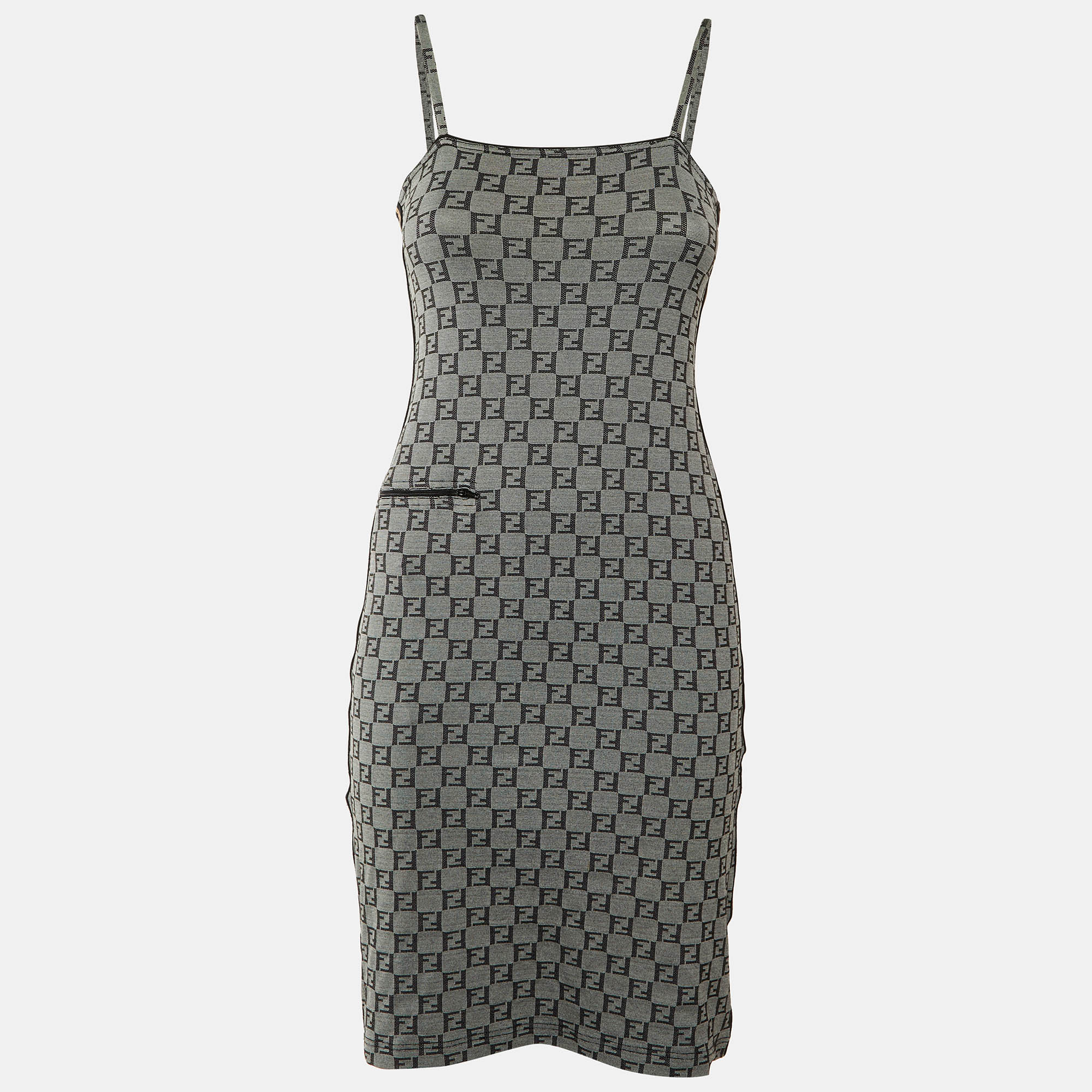 Fendi Mare Vintage Grey FF Logo Jersey Camisole Dress