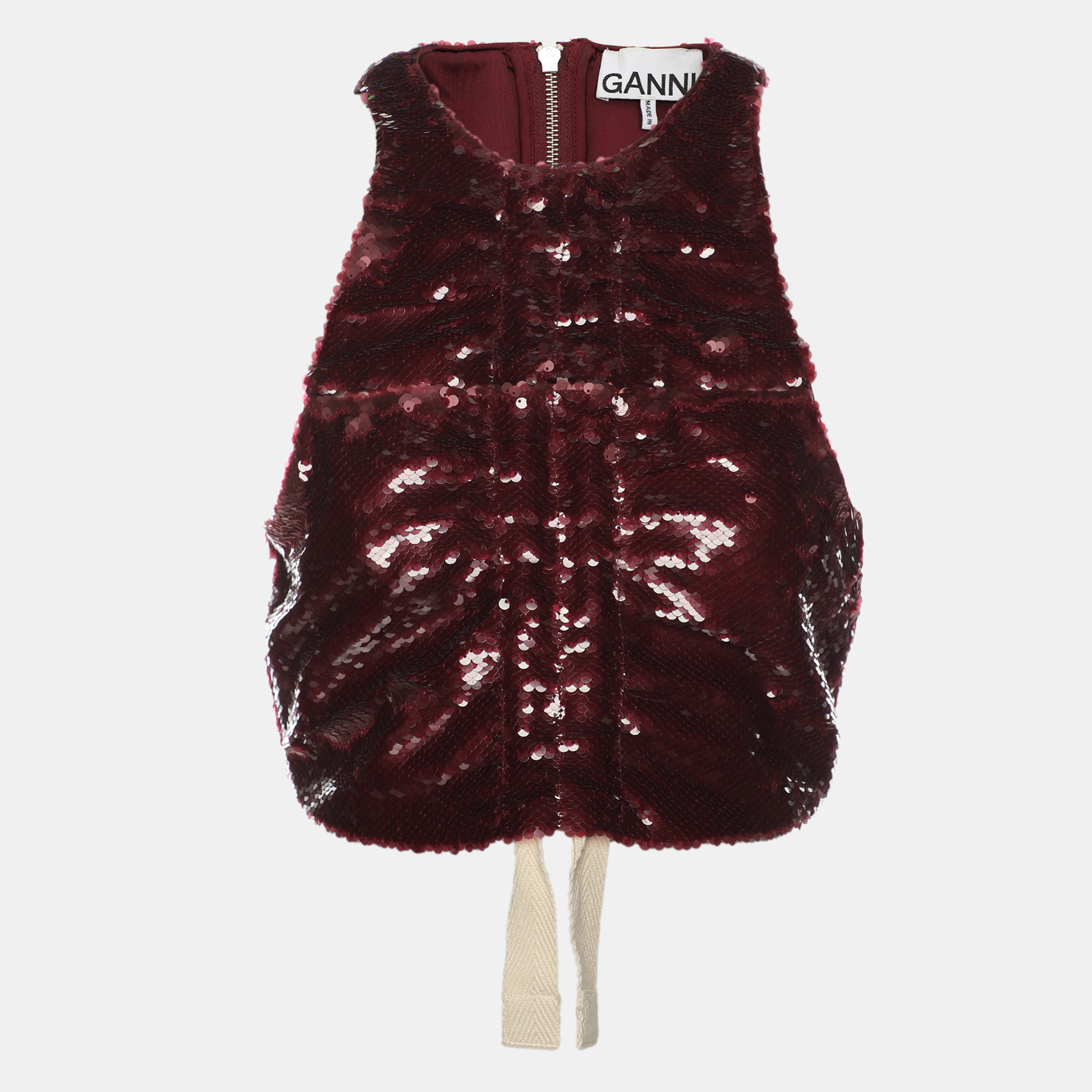 Ganni Burgundy Sequin Sleeveless Crop Top X