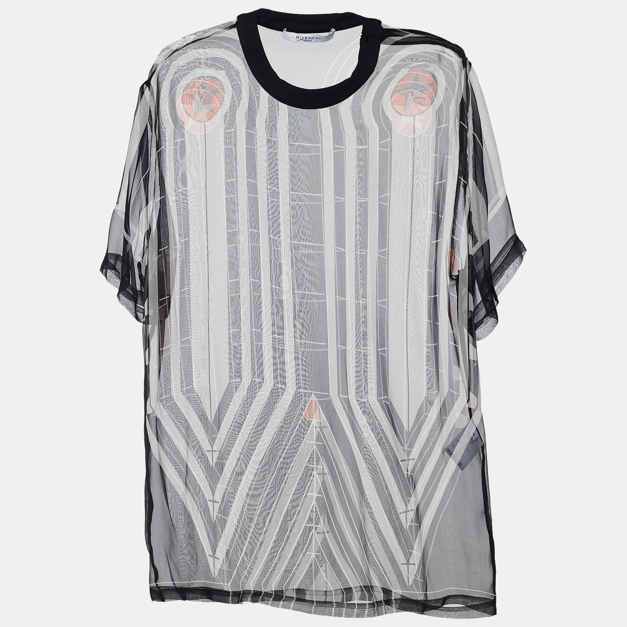 Givenchy Black Stripe Print Silk Sheer Blouse