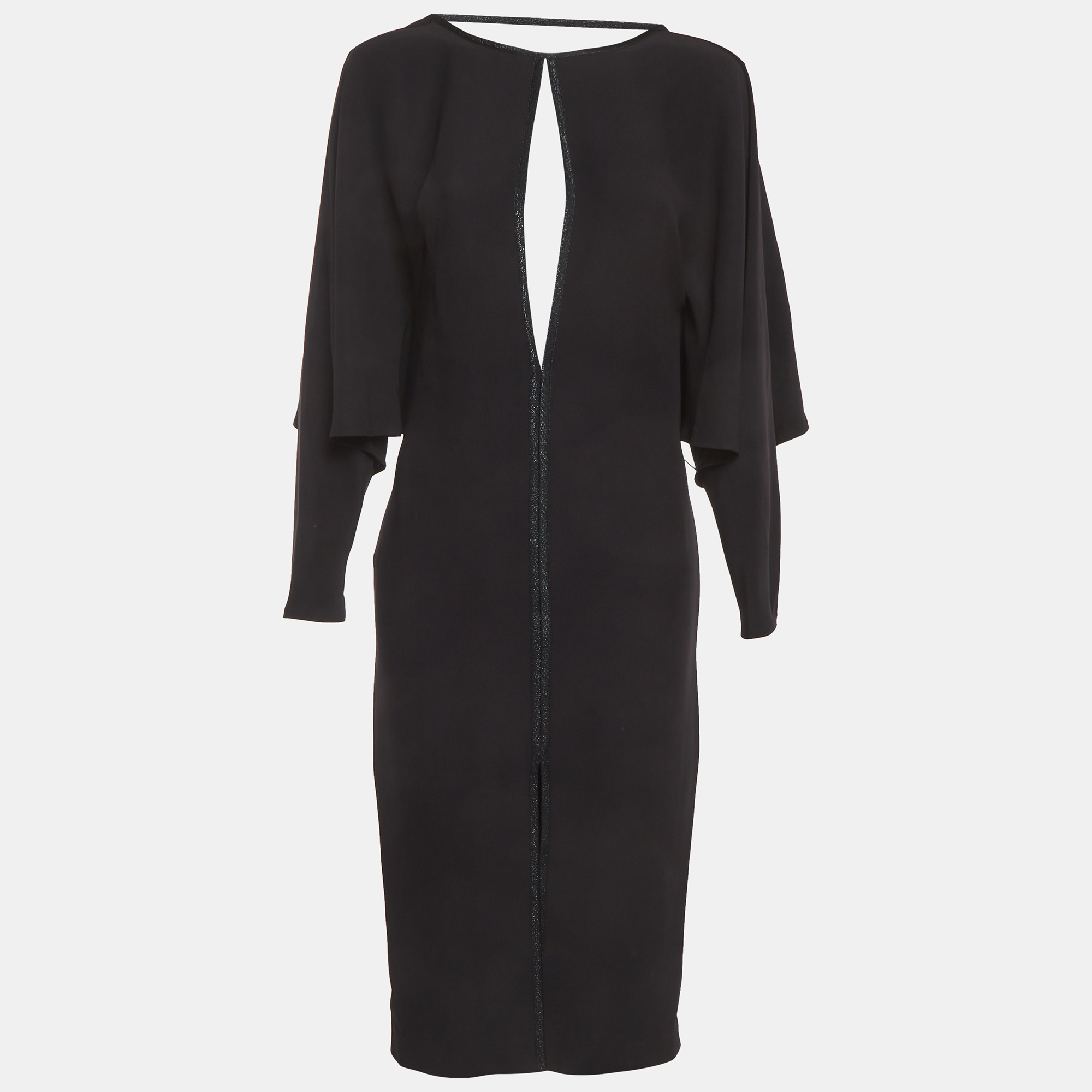 Gucci Black Mesh Trim Silk Midi Dress