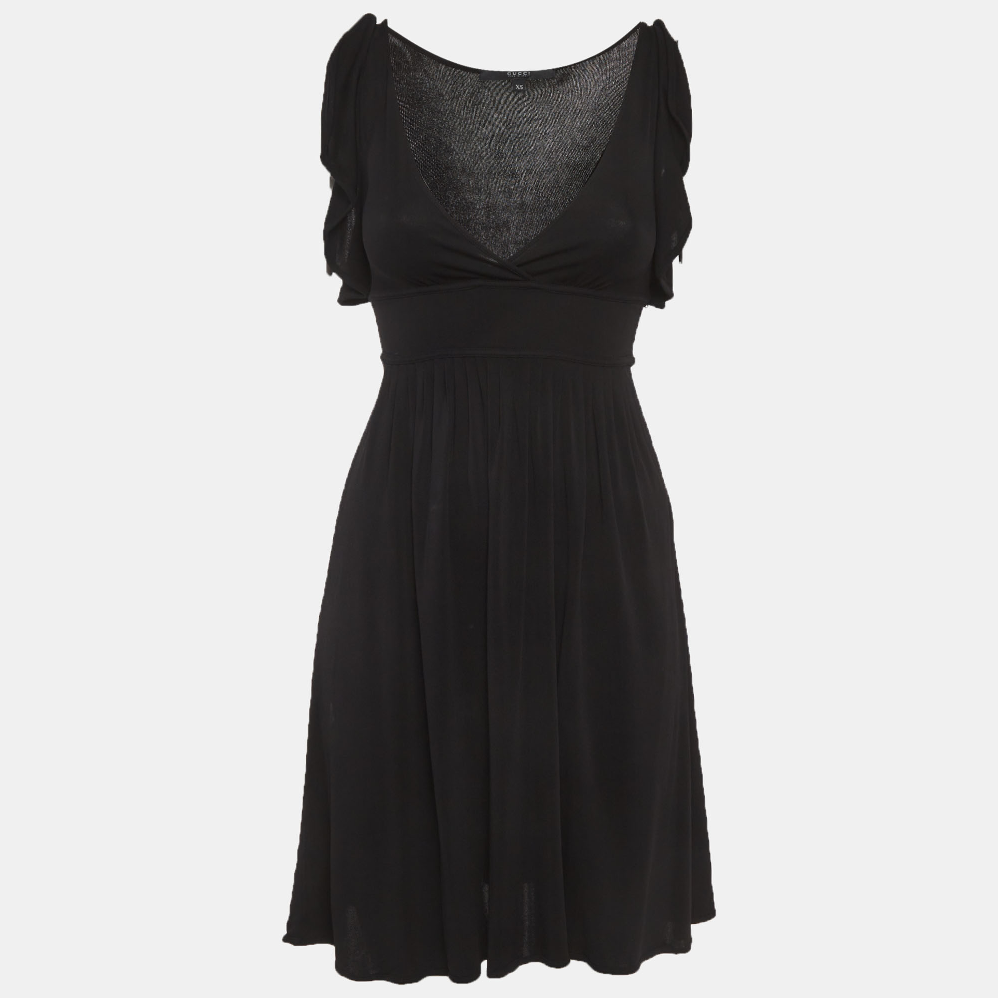 Gucci Black Jersey Knit Pleated Mini Dress
