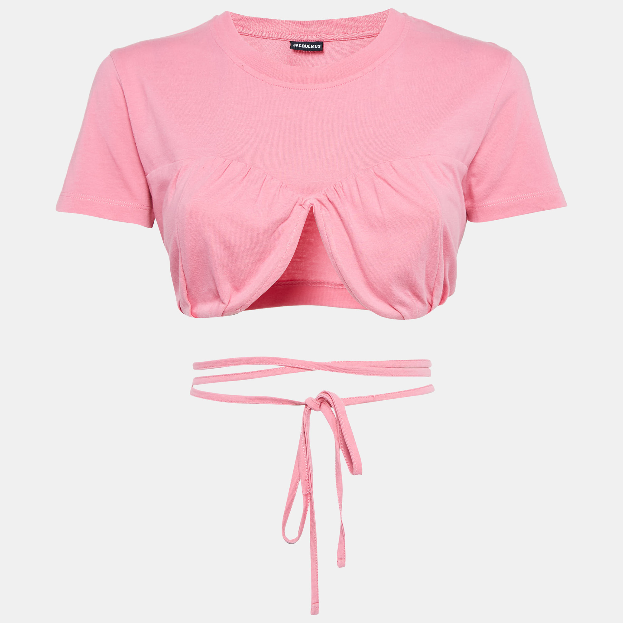 Jacquemus Pink Cotton Knit Underwired Lace-Up Baci Crop Top