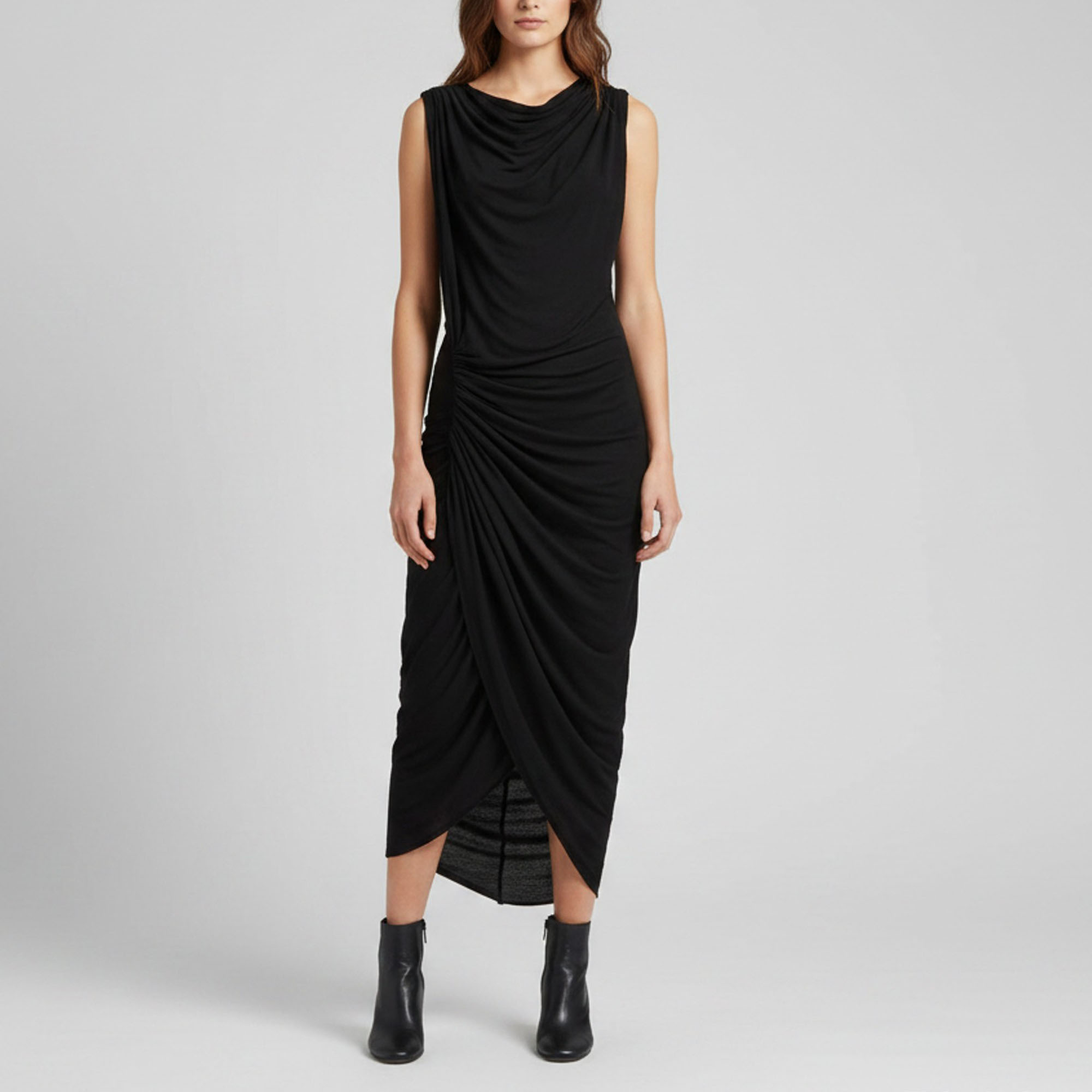 Jean Paul Gaultier Femme Black Jersey Lace Detail Long Dress