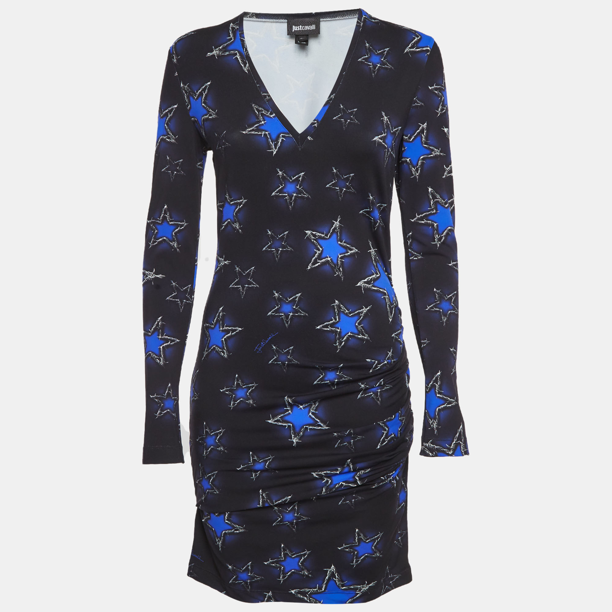 Just Cavalli BlackBlue Star Printed Jersey Midi Dress