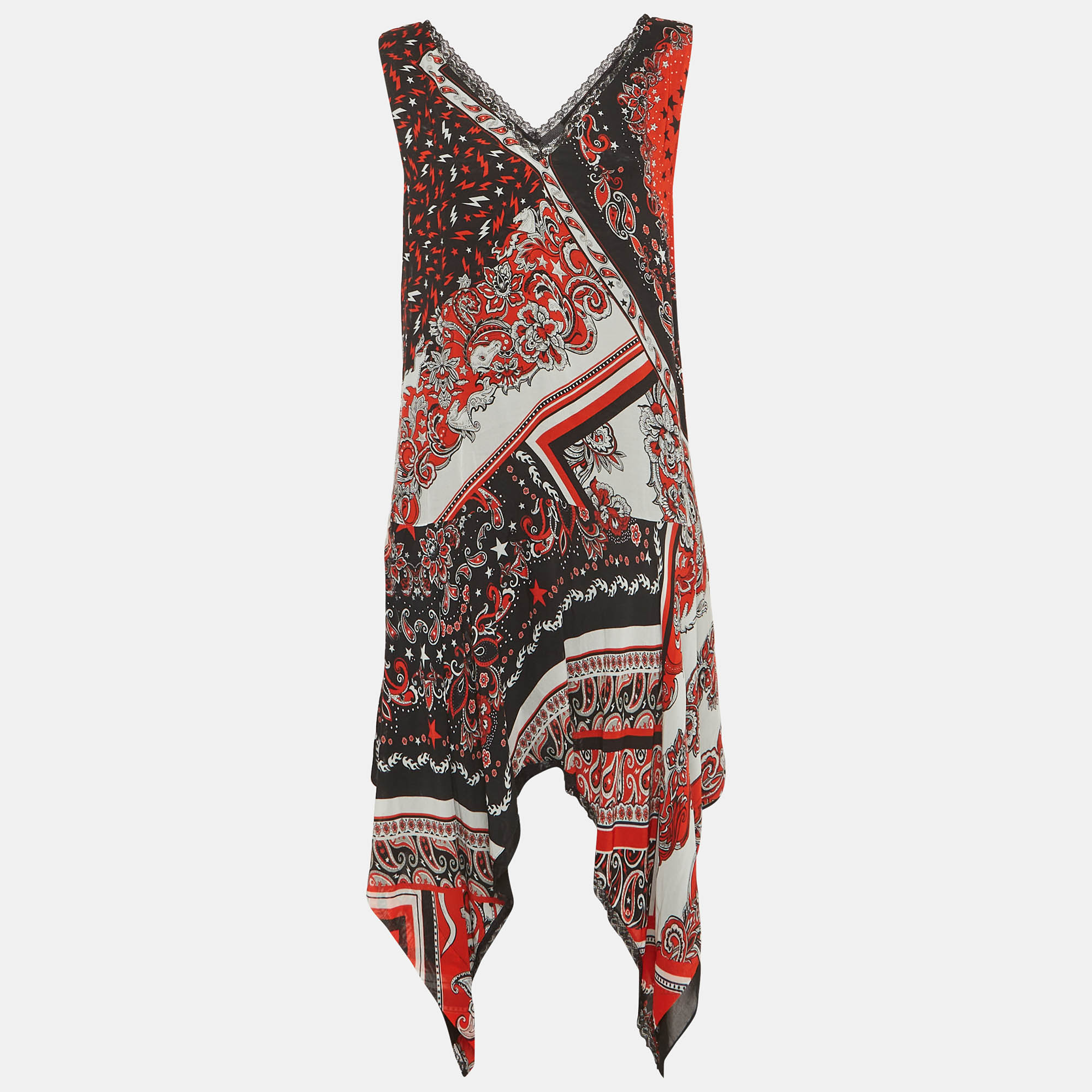 Just Cavalli RedBlack Printed Crepe Asymmetric Short Dress