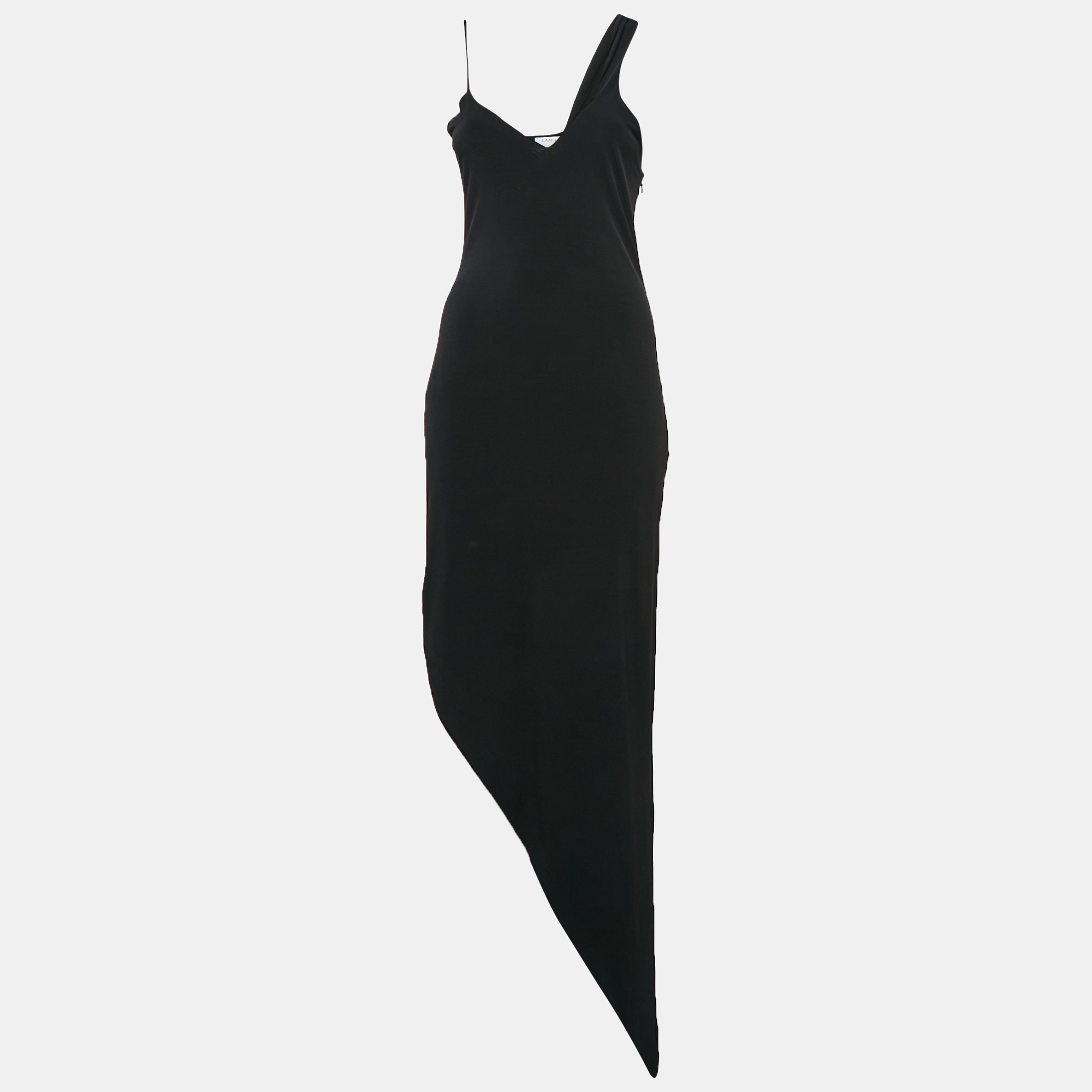 Lama Jouni Black Jersey Asymmetric Sleeveless Dress