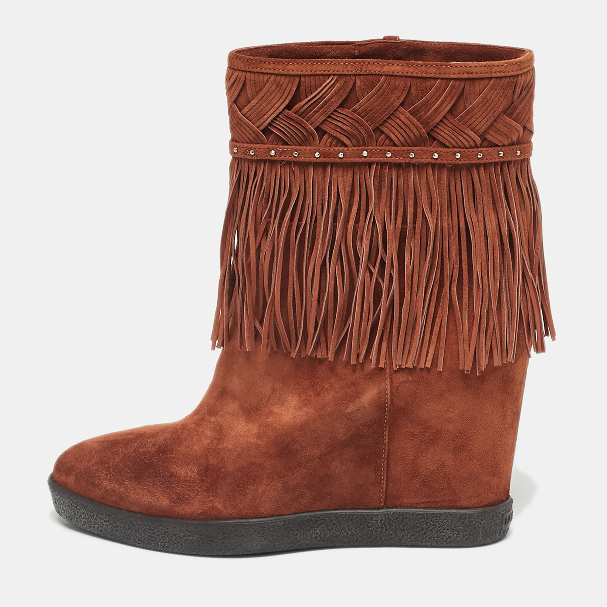 Le Silla Brown Suede Fringe Wedge Ankle Boots