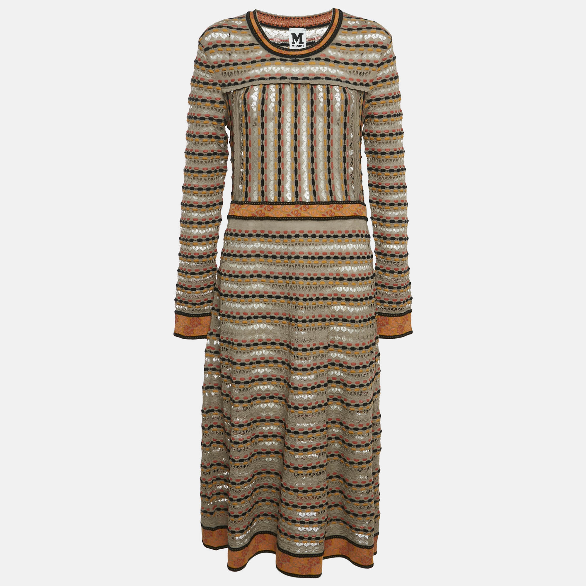 M Missoni BeigeMulticolor Patterned Knit Midi Dress