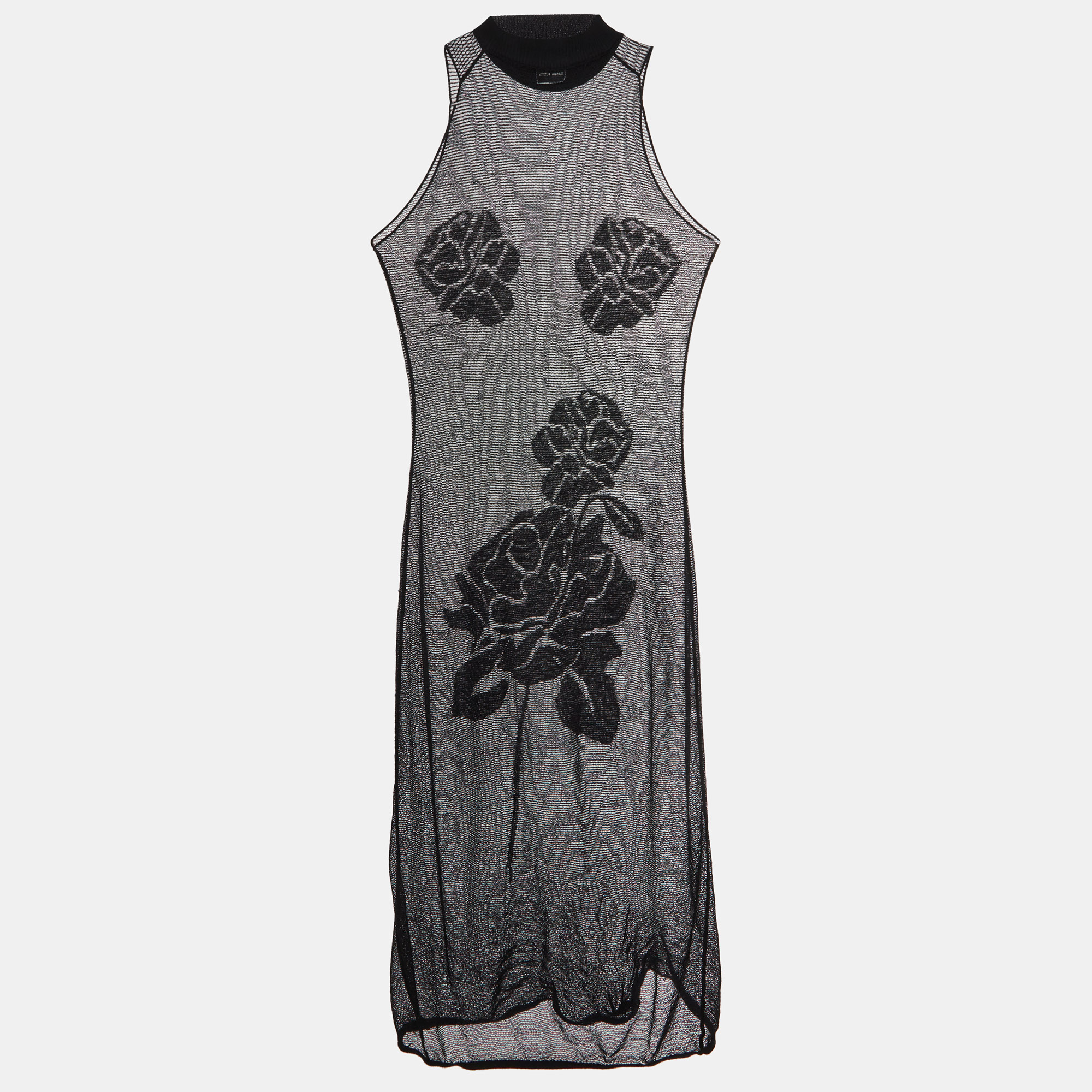 Magda Butrym Black Floral Mesh Sheer Midi Dress